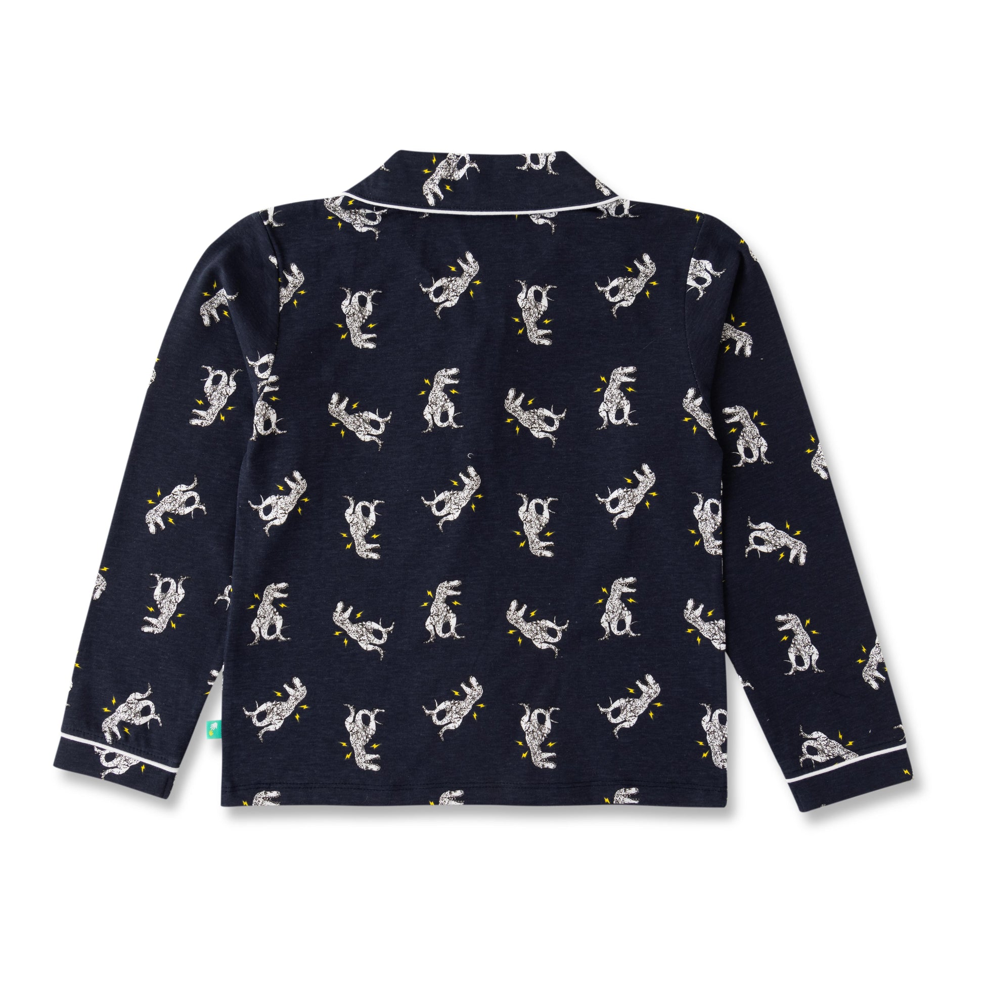 Boys' Navy Blue Animal Print Nightwear Set with Contrast Piping