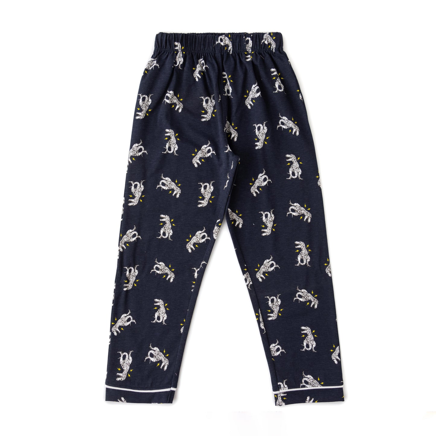 Boys' Navy Blue Animal Print Nightwear Set with Contrast Piping