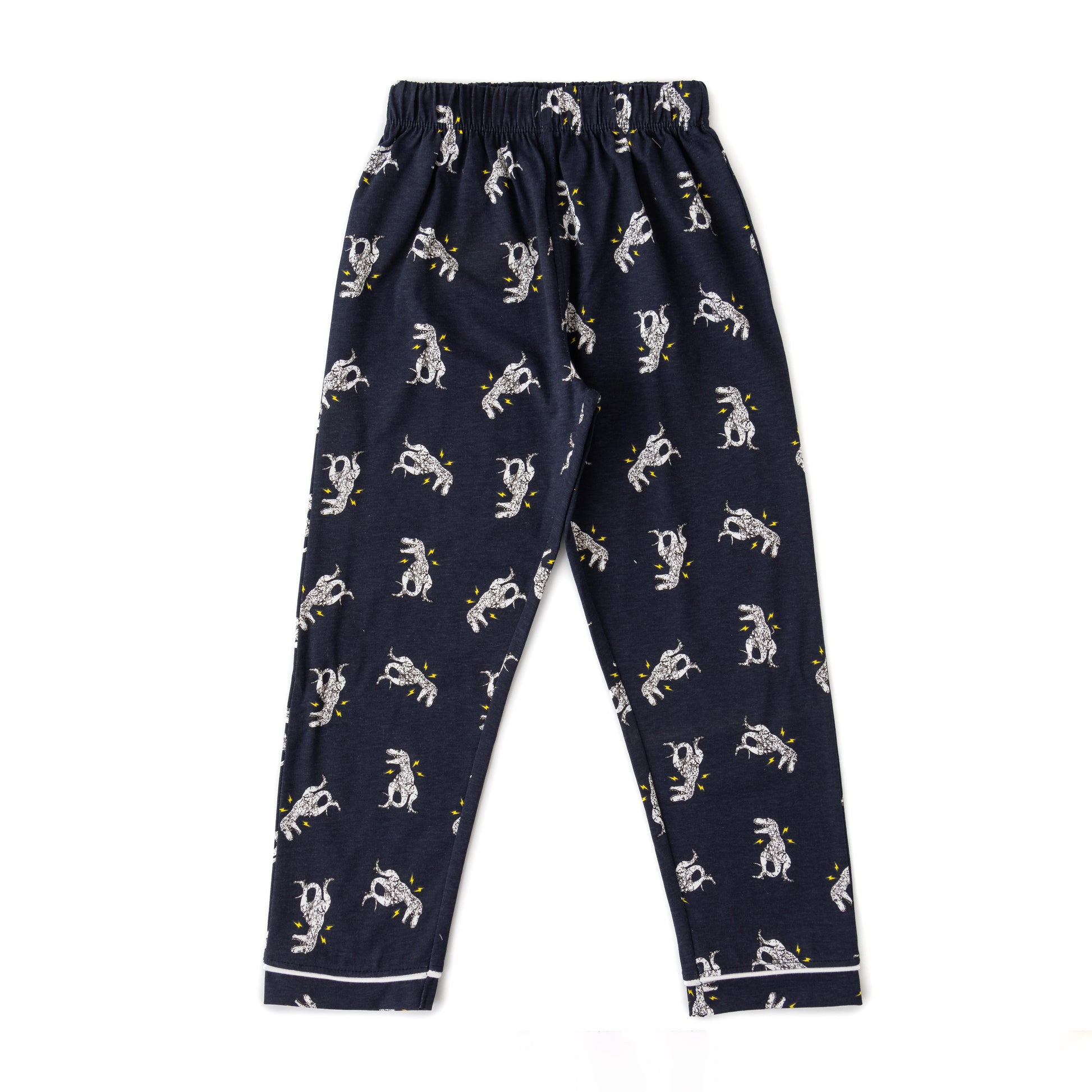 Boys' Navy Blue Animal Print Nightwear Set with Contrast Piping