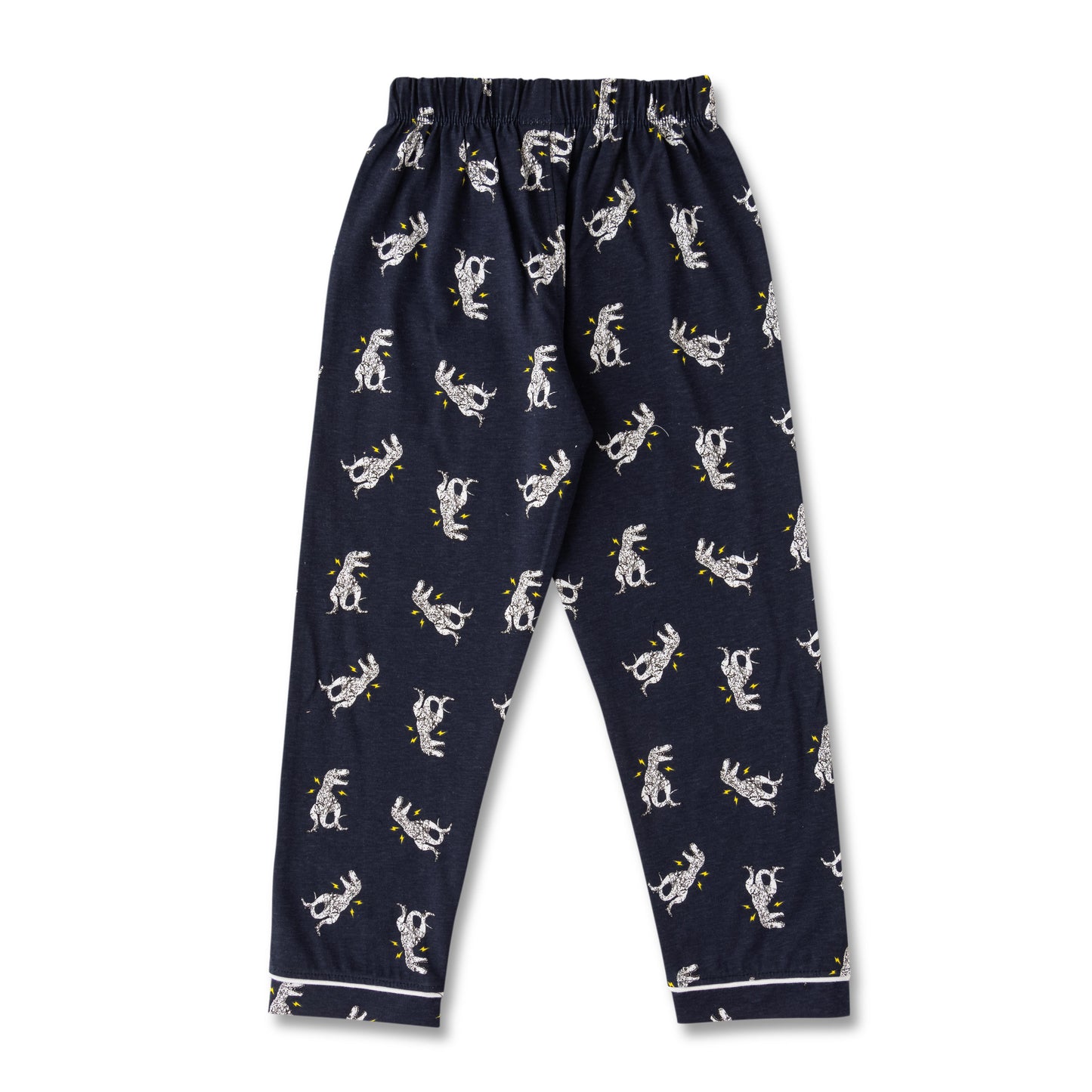 Boys' Navy Blue Animal Print Nightwear Set with Contrast Piping