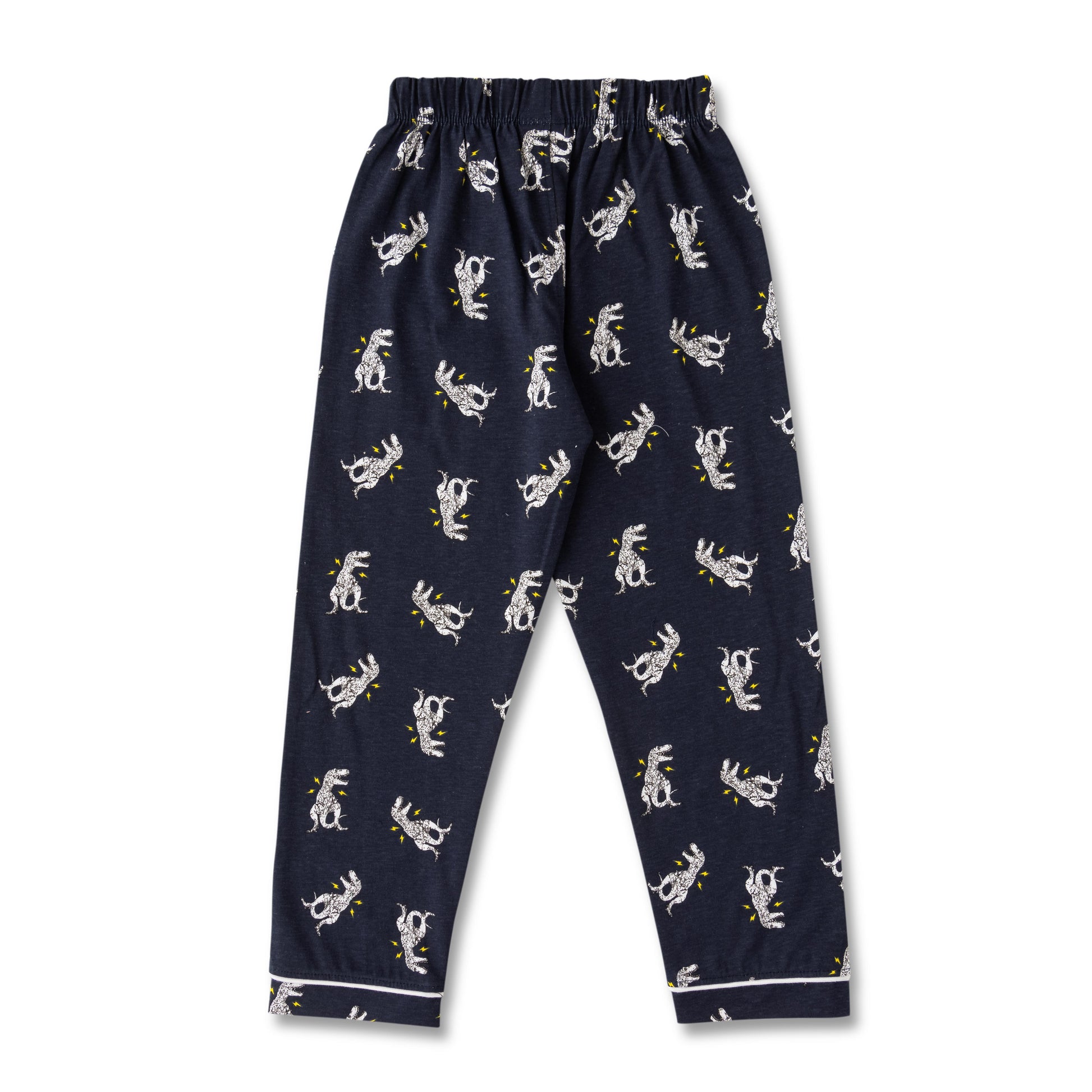Boys' Navy Blue Animal Print Nightwear Set with Contrast Piping