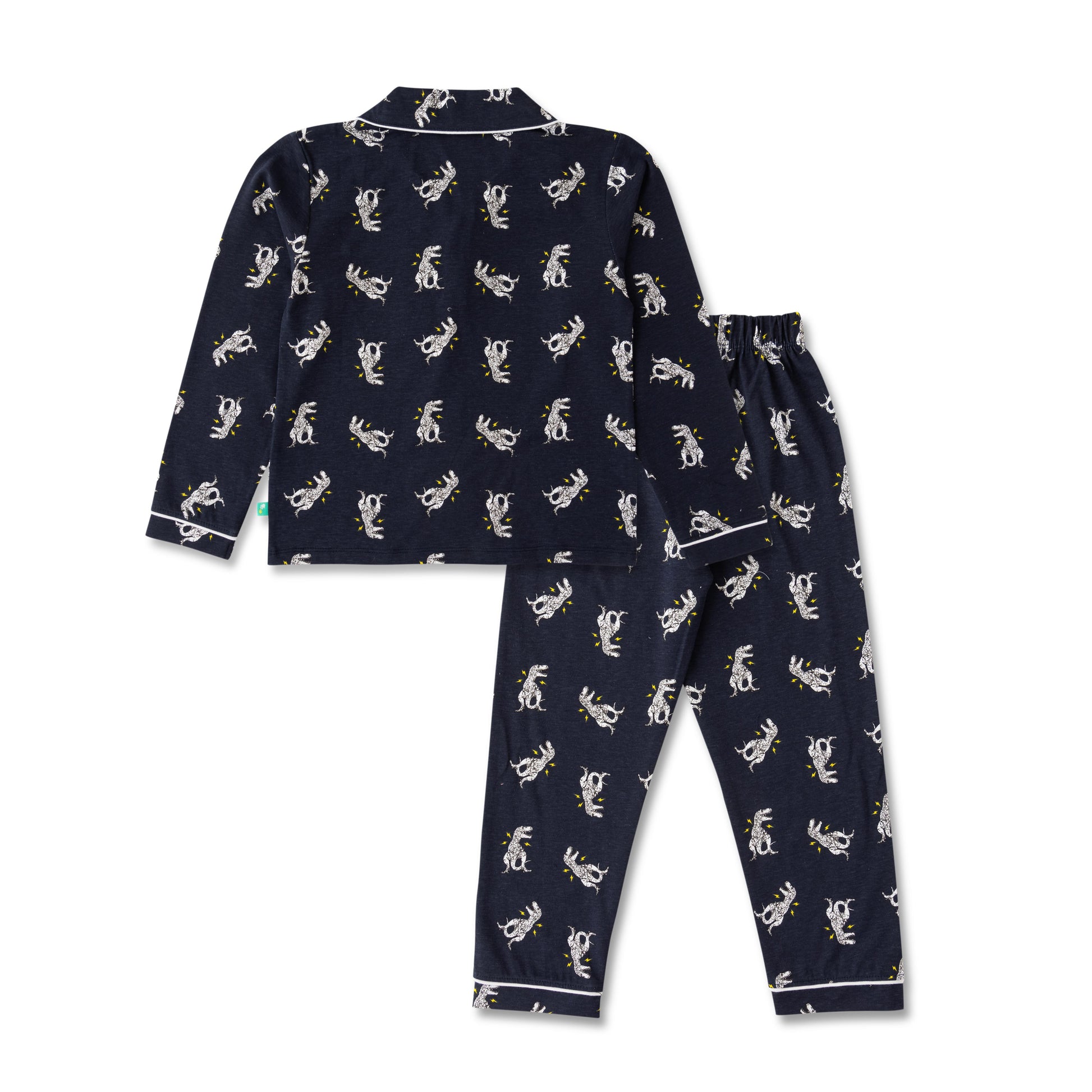 Boys' Navy Blue Animal Print Nightwear Set with Contrast Piping
