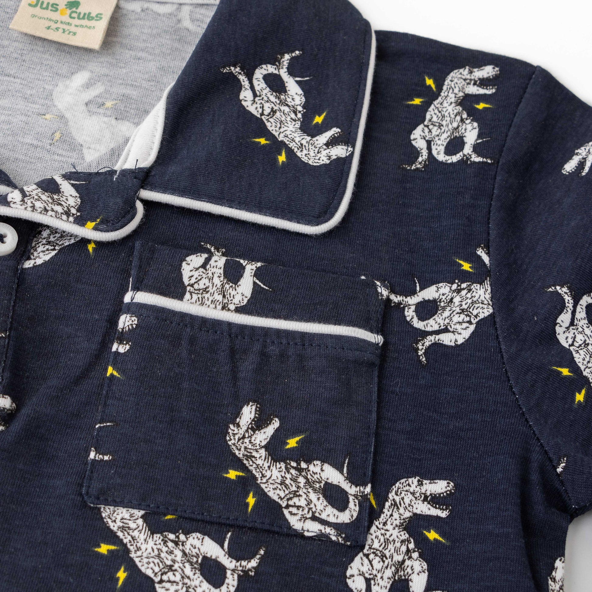 Boys' Navy Blue Animal Print Nightwear Set with Contrast Piping