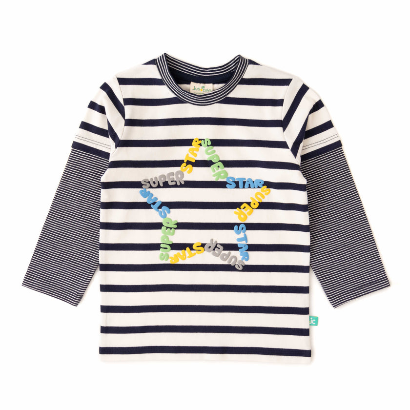 Boys' Striped Long-Sleeve T-Shirt with Superstar Print