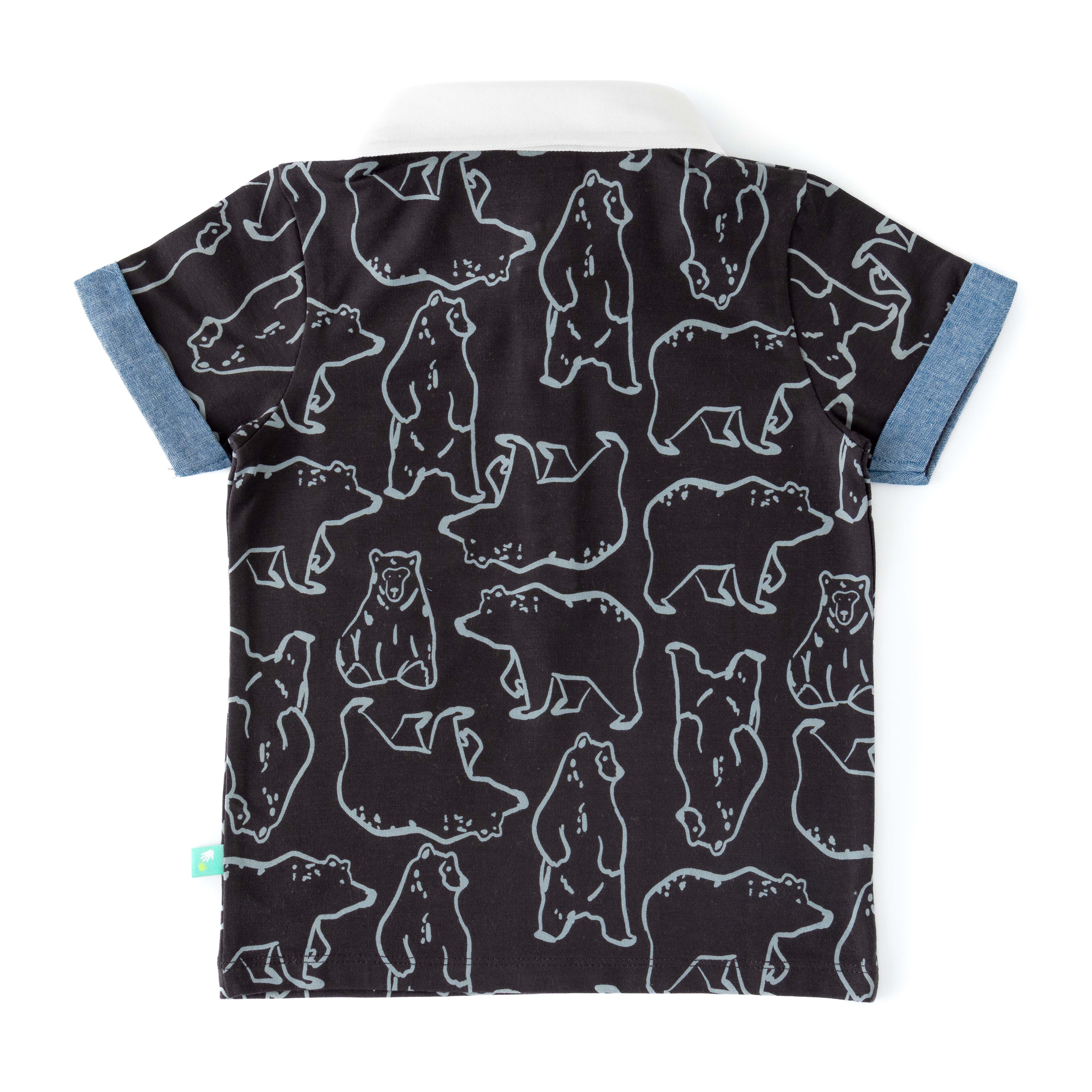 Boys' Bear Print Polo T-Shirt with Contrast Collar