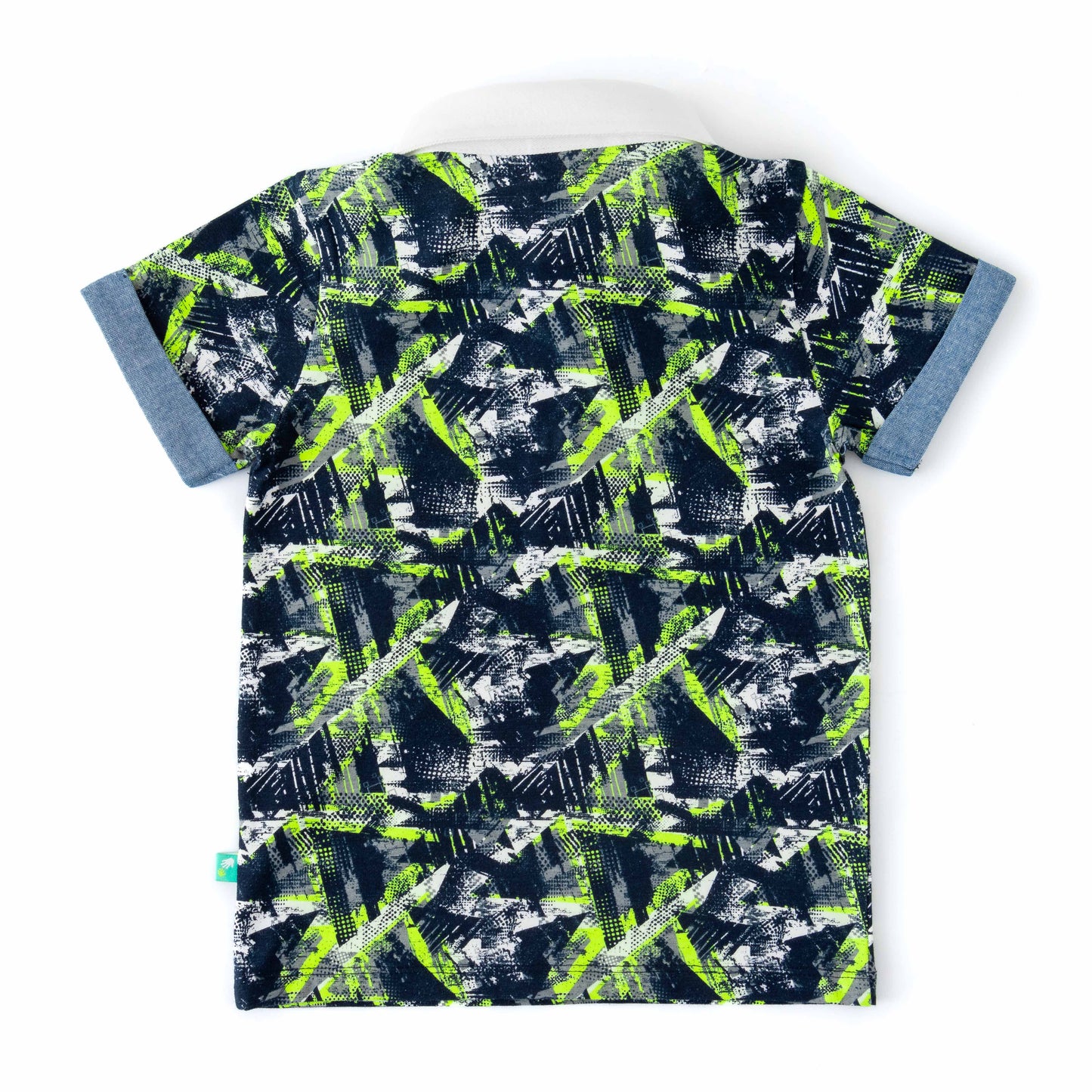 Baby Boys' Navy Blue & Neon Green Abstract Print Polo T-Shirt with Contrast Collar