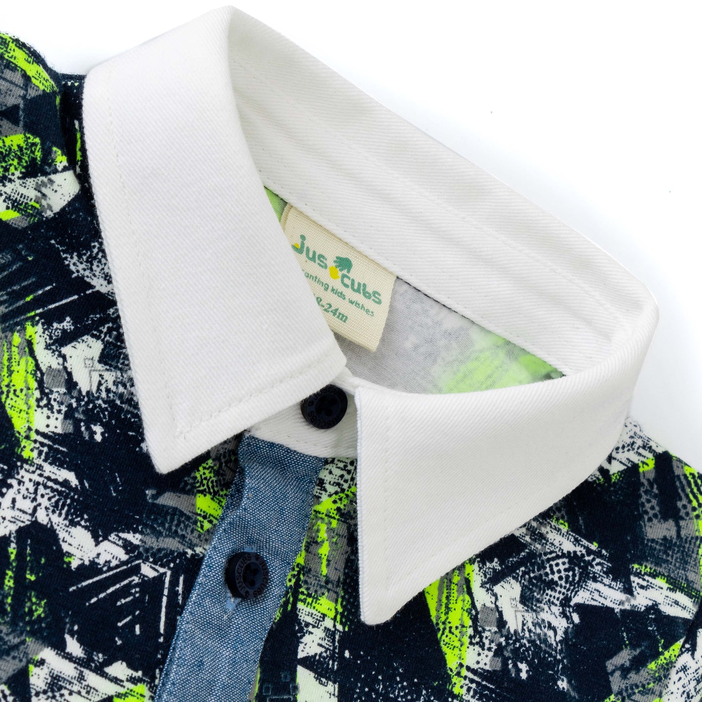 Baby Boys' Navy Blue & Neon Green Abstract Print Polo T-Shirt with Contrast Collar