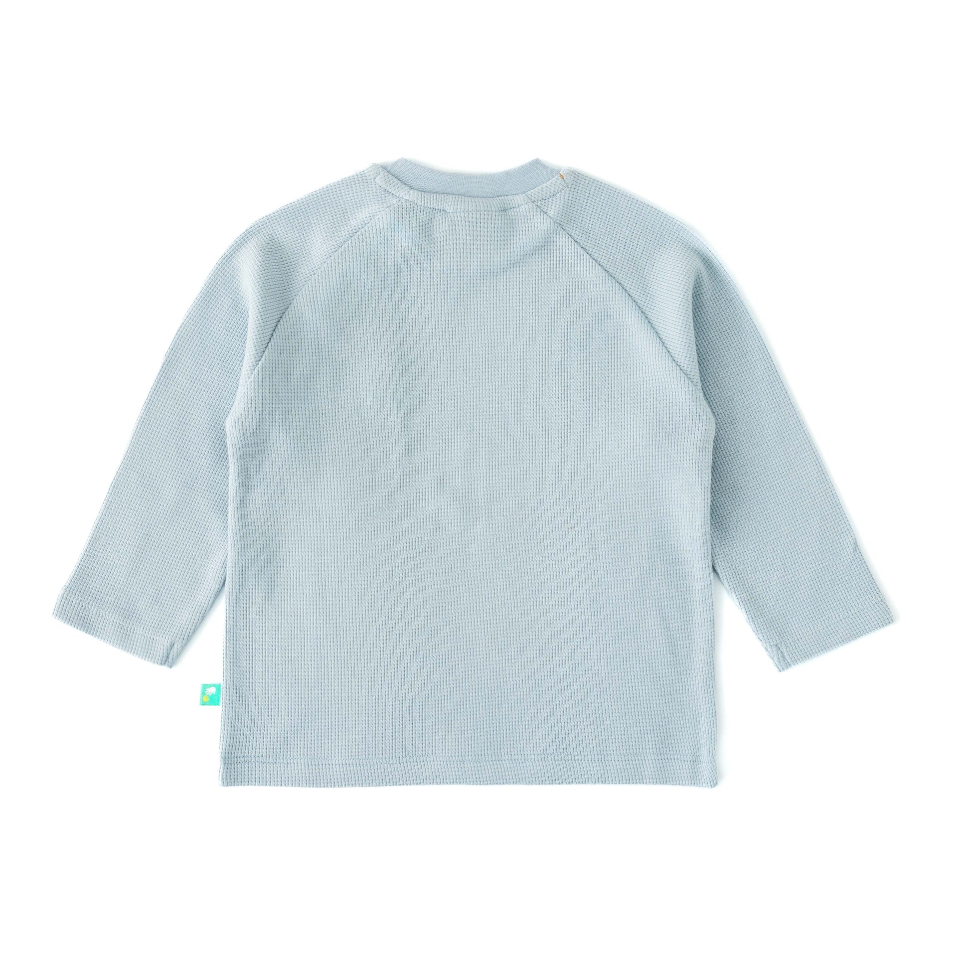 Baby Boys' Blue Waffle Knit Long Sleeve T-Shirt with Cute Bear Pocket Detail