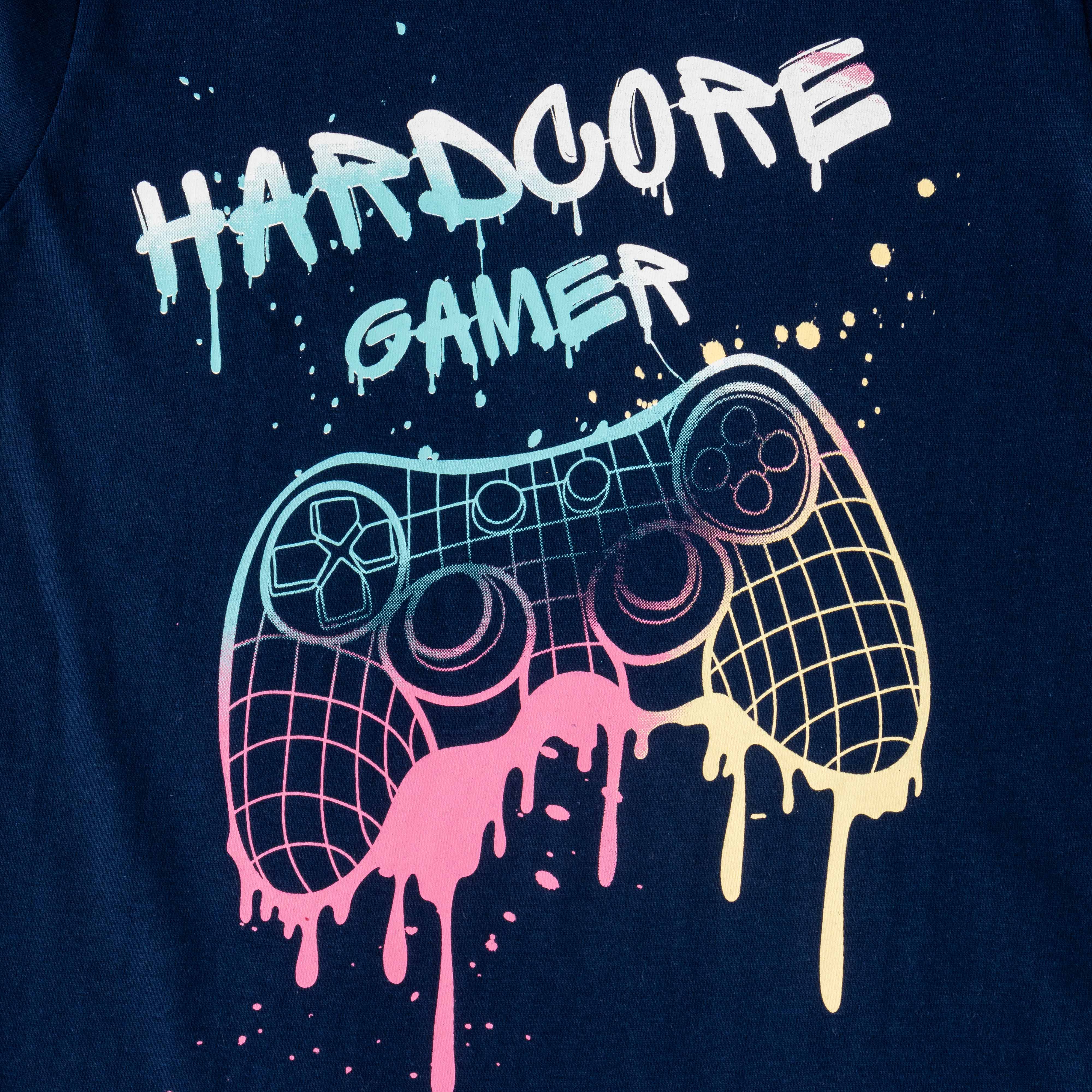 Boys' Navy Blue "Hardcore Gamer" Printed Long Sleeve T-Shirt