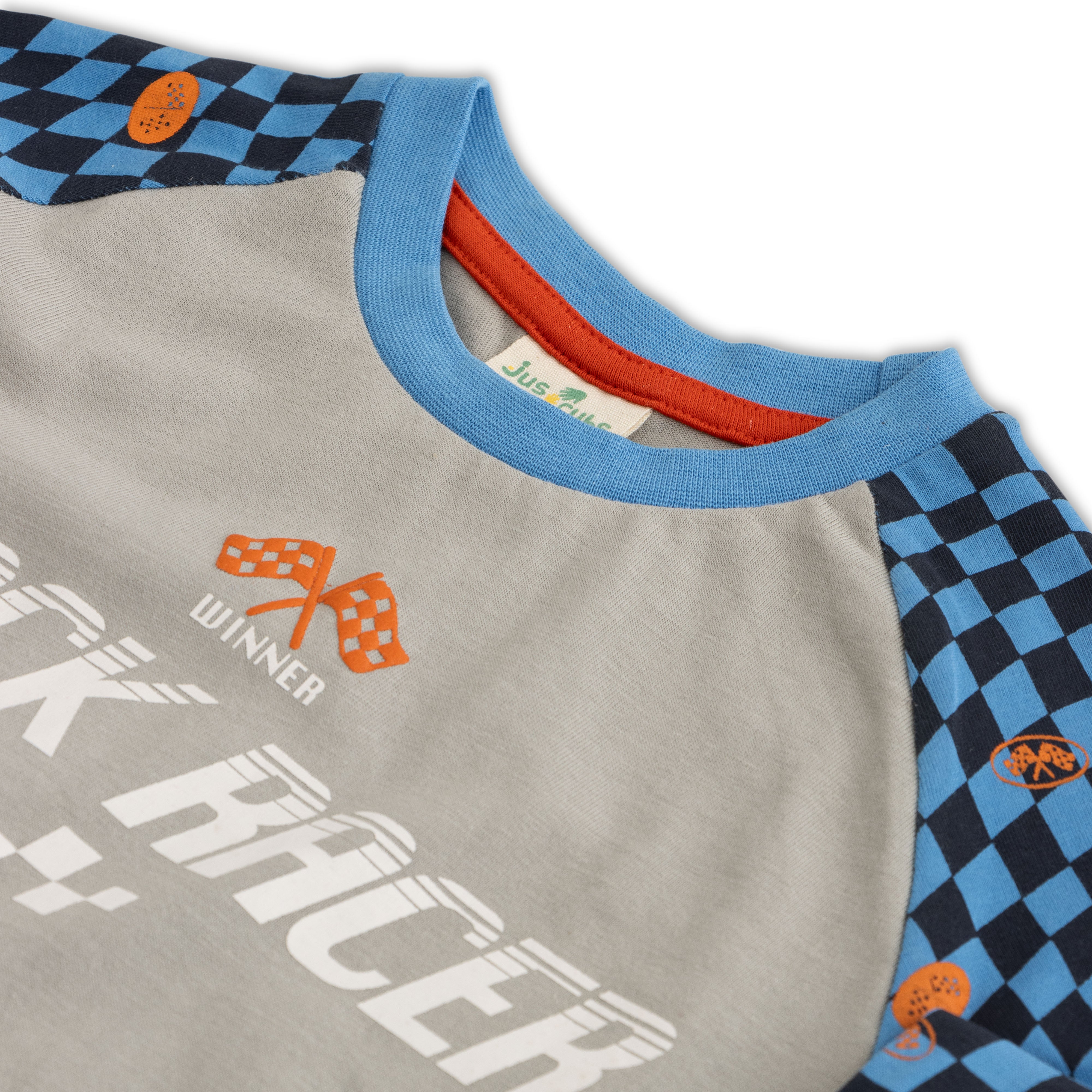 Boys' Track Racer Graphic Long-Sleeve T-Shirt with Checkered Sleeves