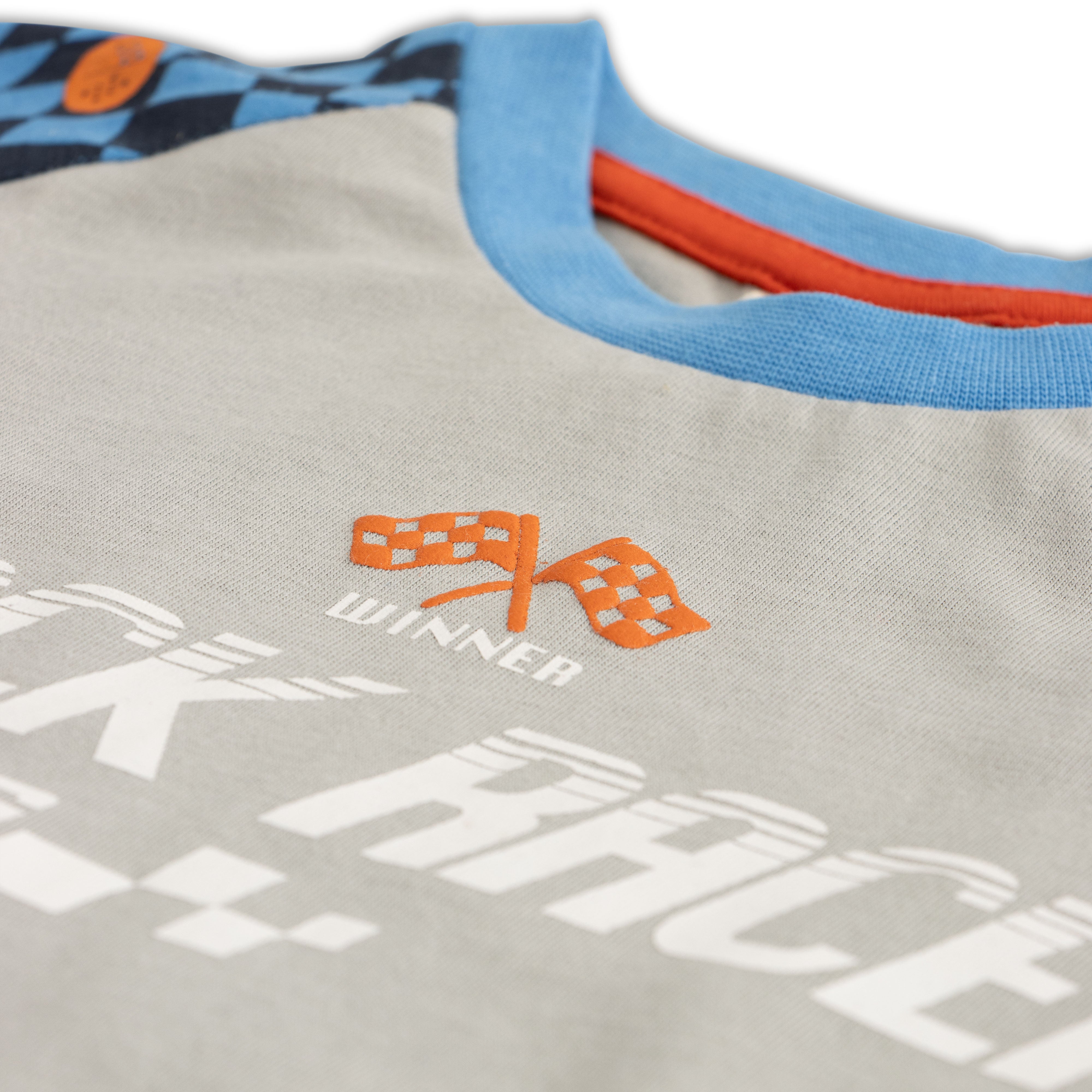Boys' Track Racer Graphic Long-Sleeve T-Shirt with Checkered Sleeves
