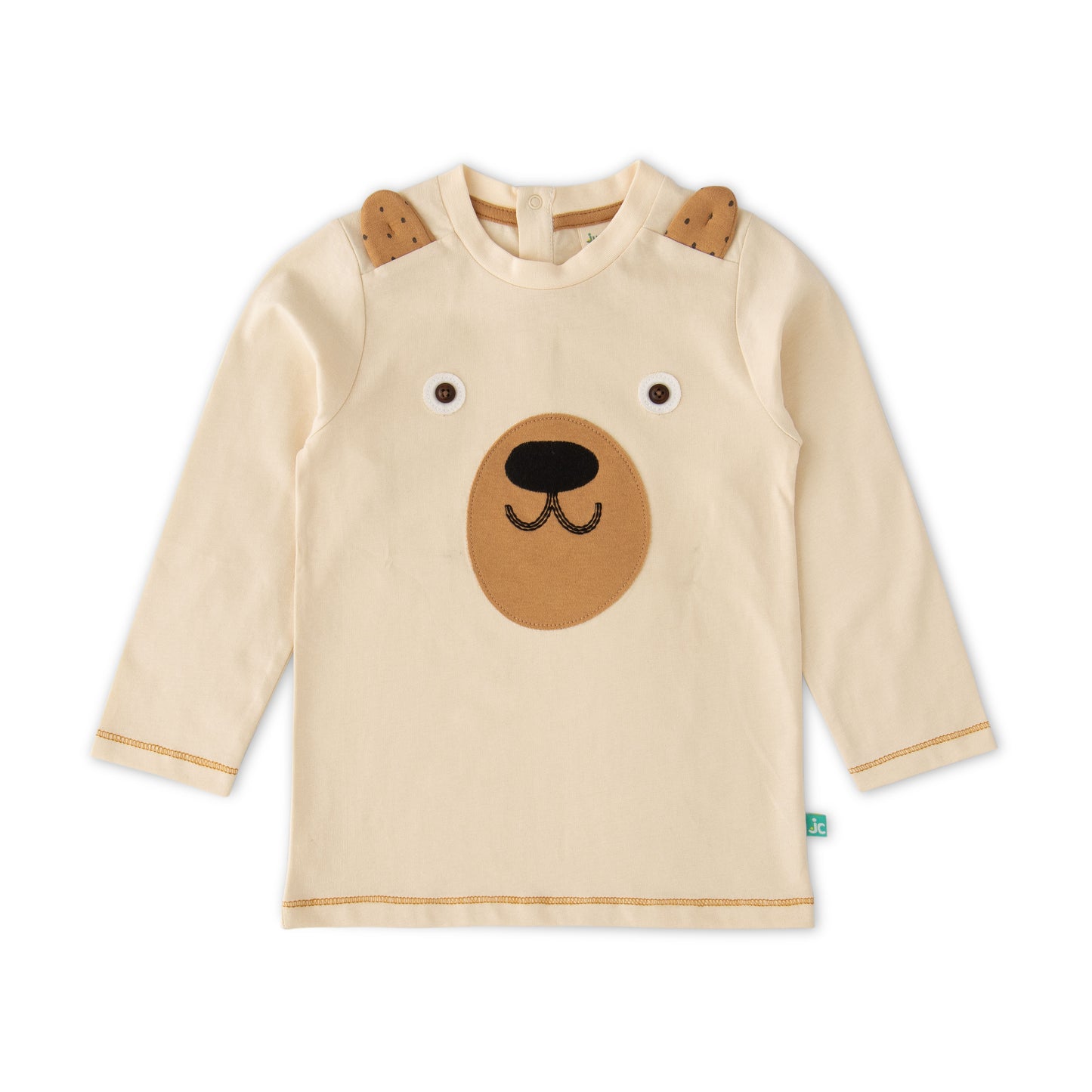 Boys' Beige Bear Face Long-Sleeve T-Shirt with 3D Ear Details