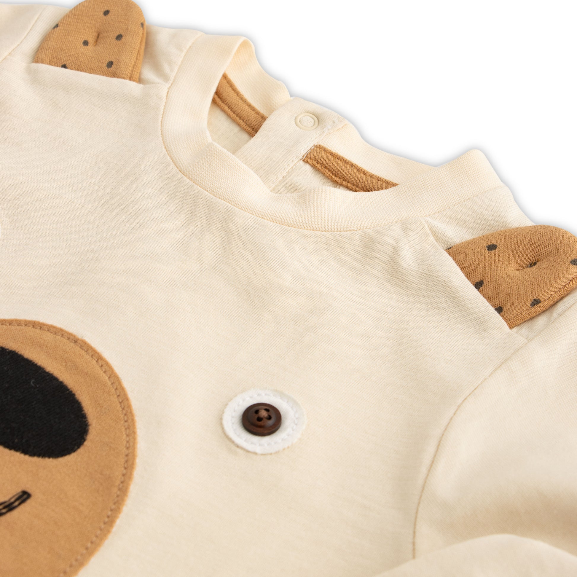 Boys' Beige Bear Face Long-Sleeve T-Shirt with 3D Ear Details