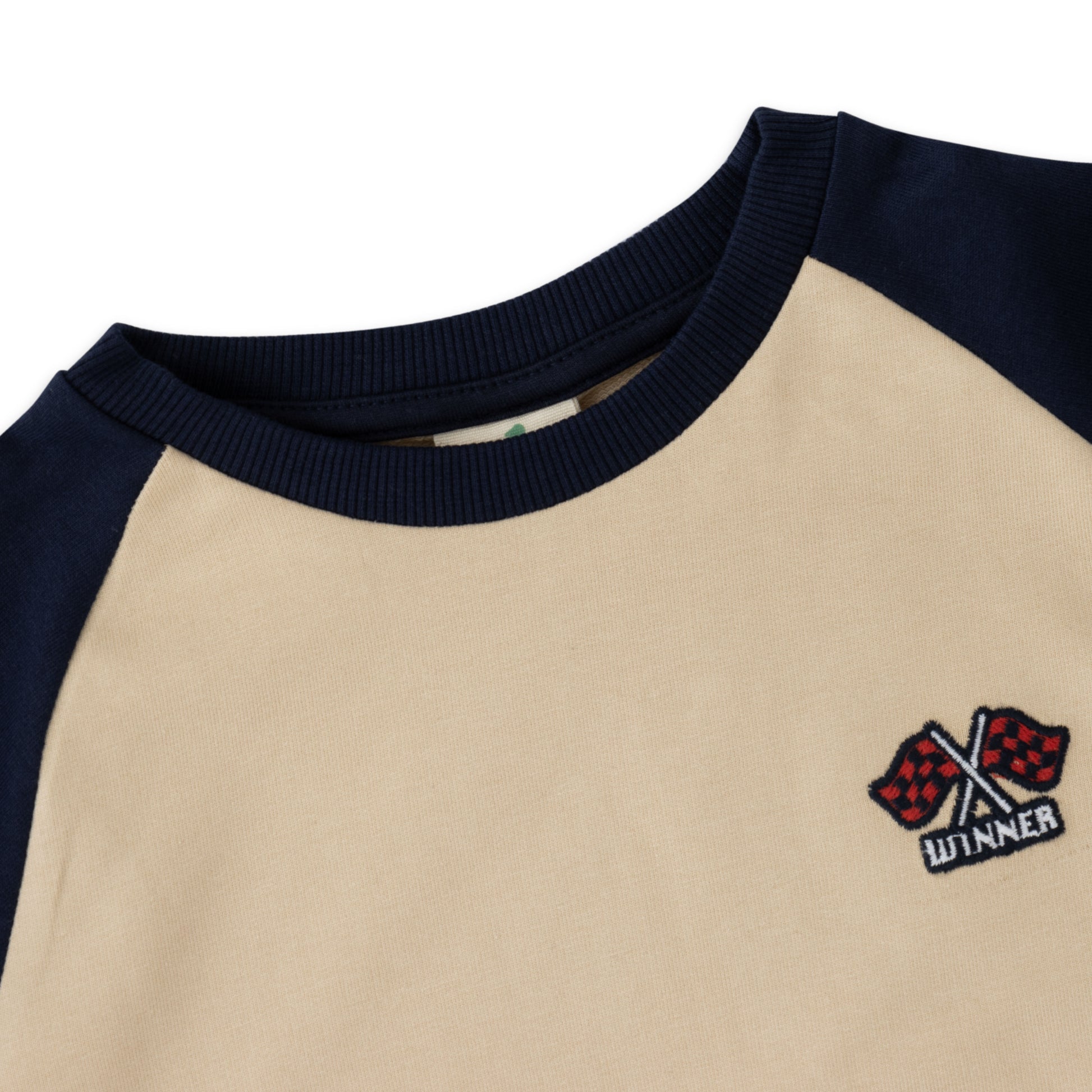 Boys' Color Embroidered Raglan Sweatshirt - Beige, Navy & Red