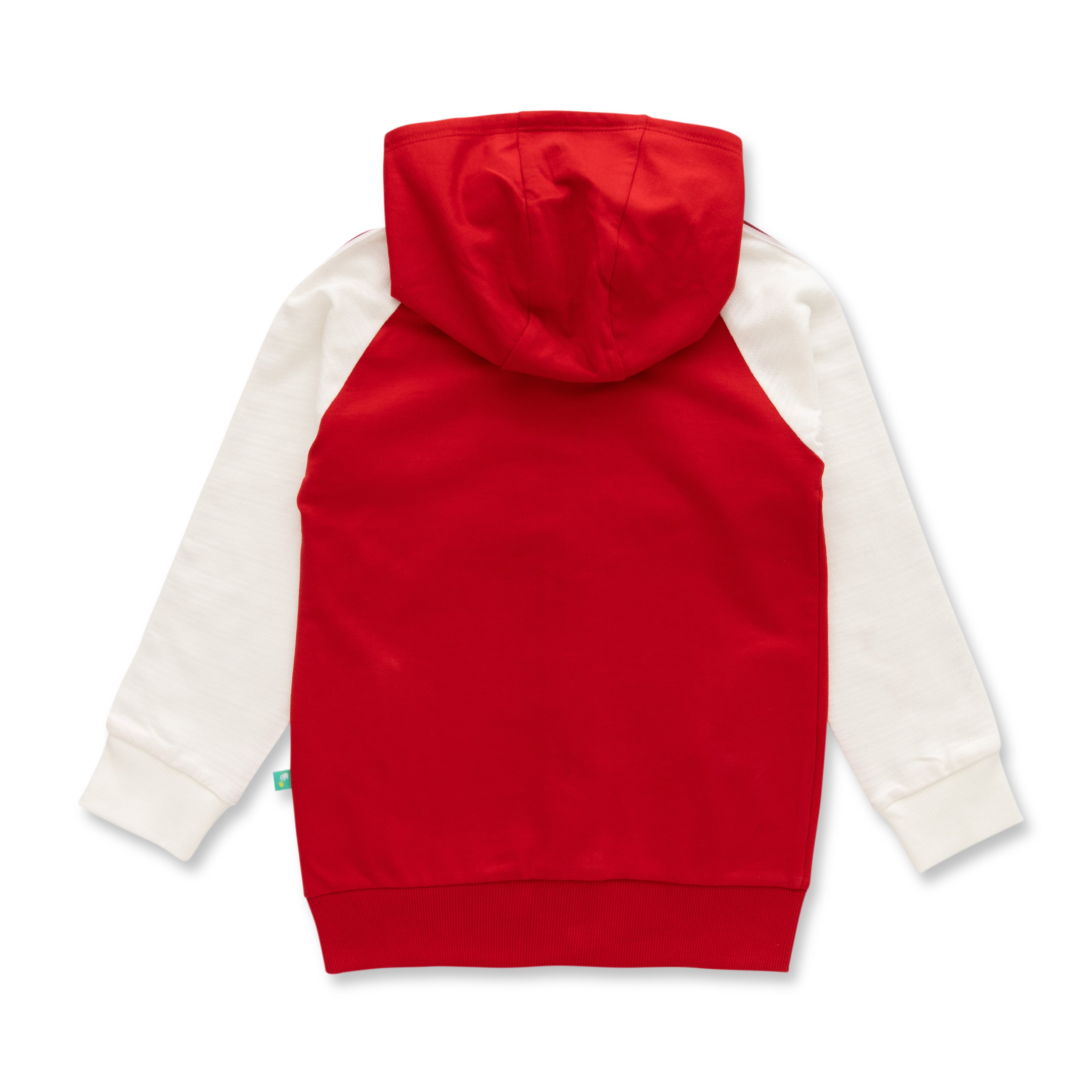 Boys' Sporty Zip-Up Hoodie - Red & White with Patch Detail