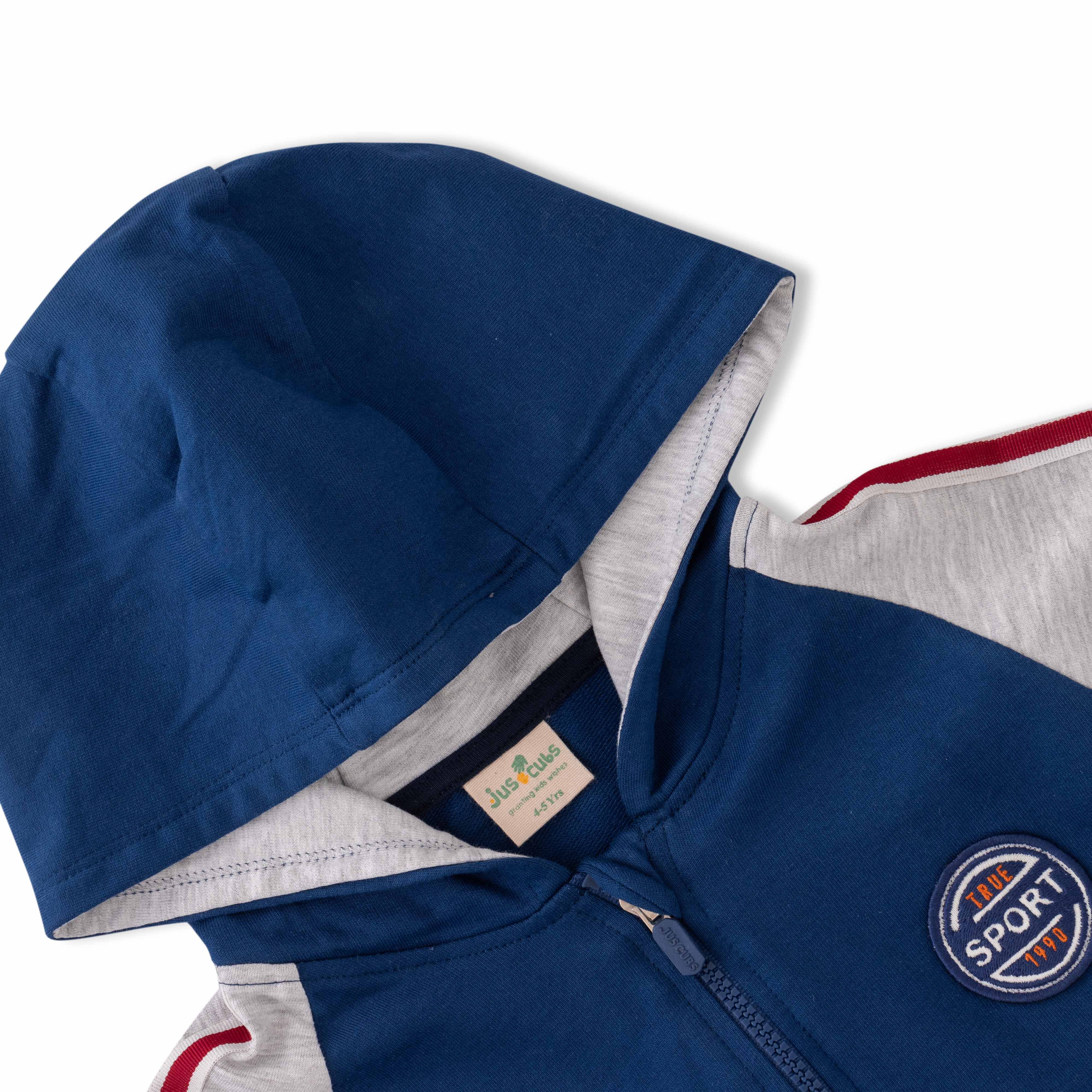 Kids' Sporty Zip-Up Hoodie - Navy & Grey with Patch Detail