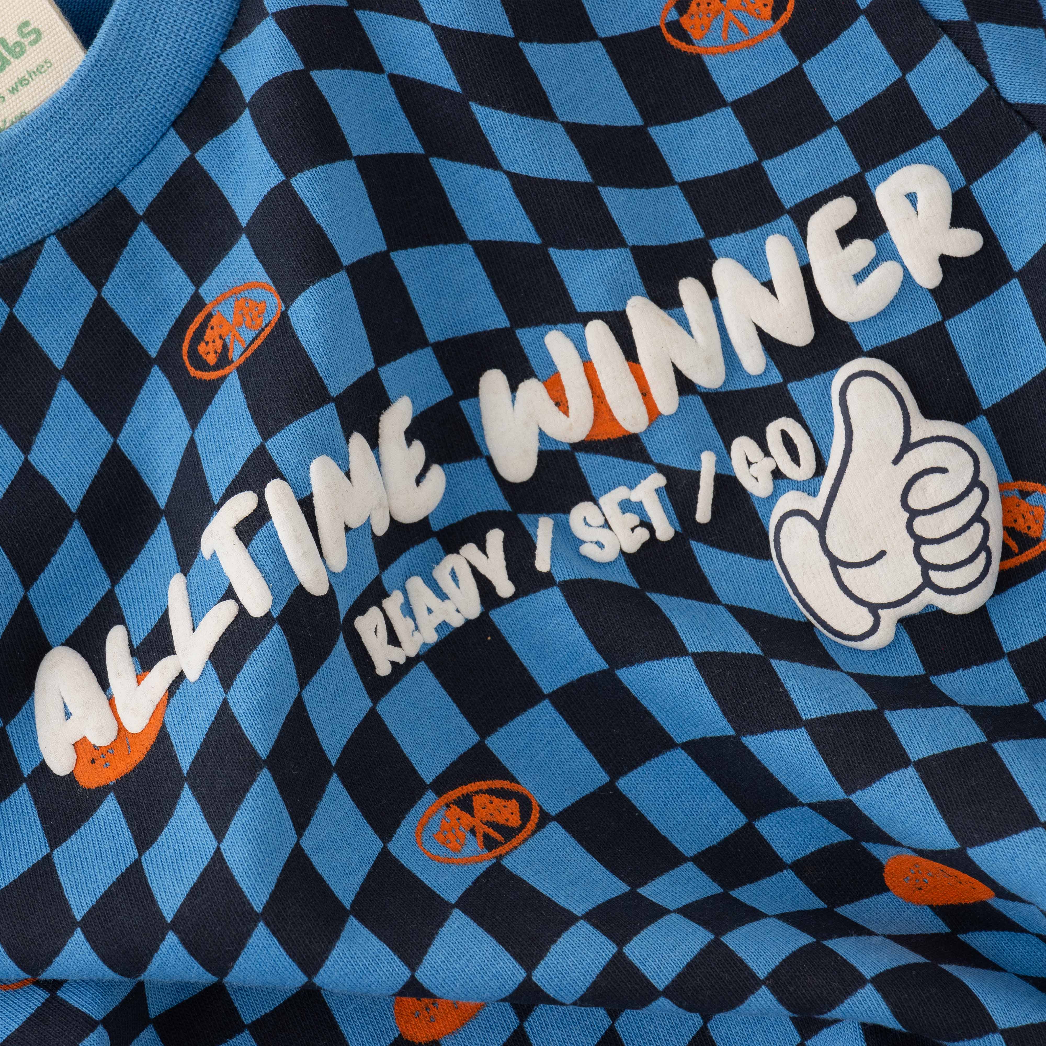 Boys' Checkered Long Sleeve T-Shirt - "All-Time Winner" Graphic