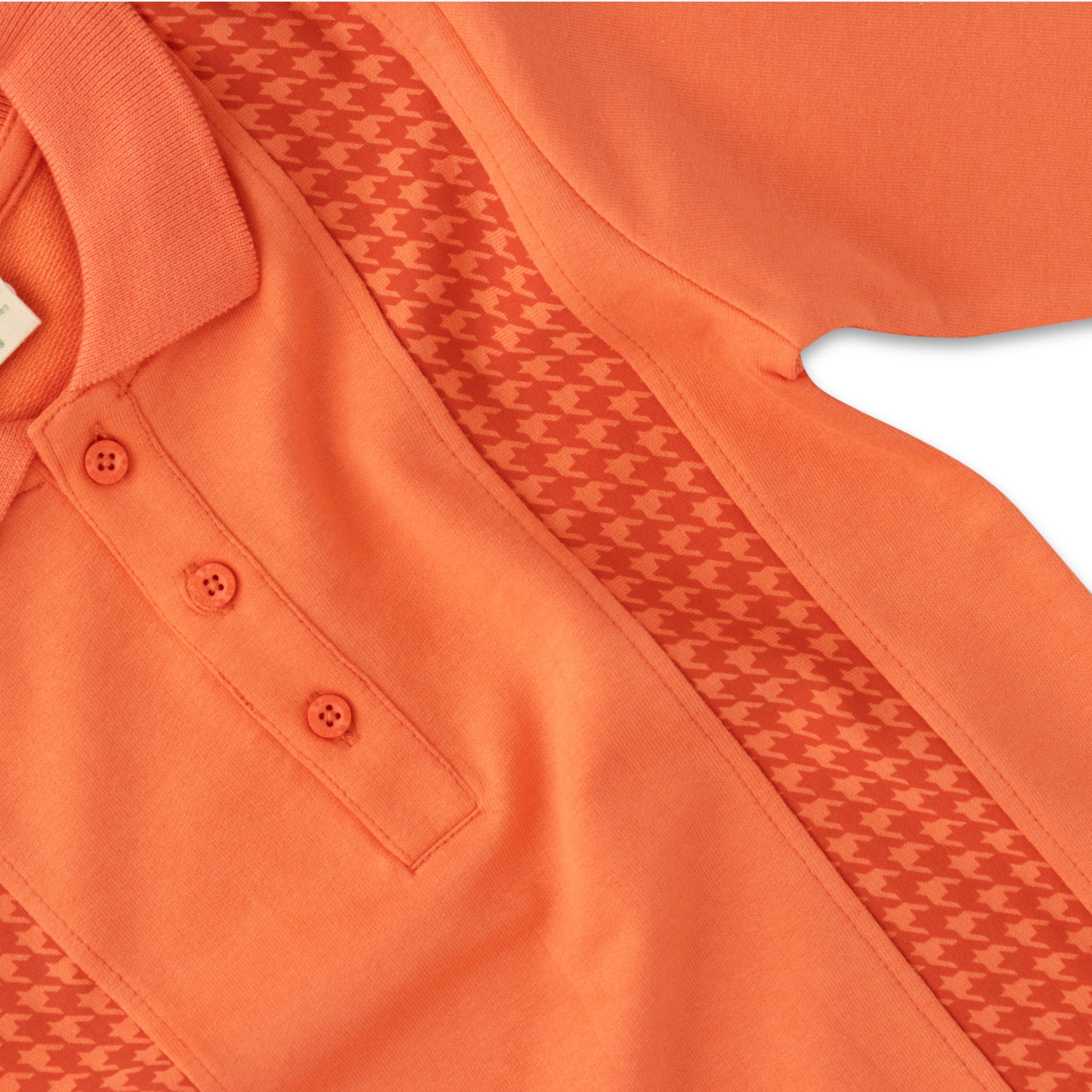 Boys' Orange Long Sleeve Polo Shirt with Houndstooth Panel Design"