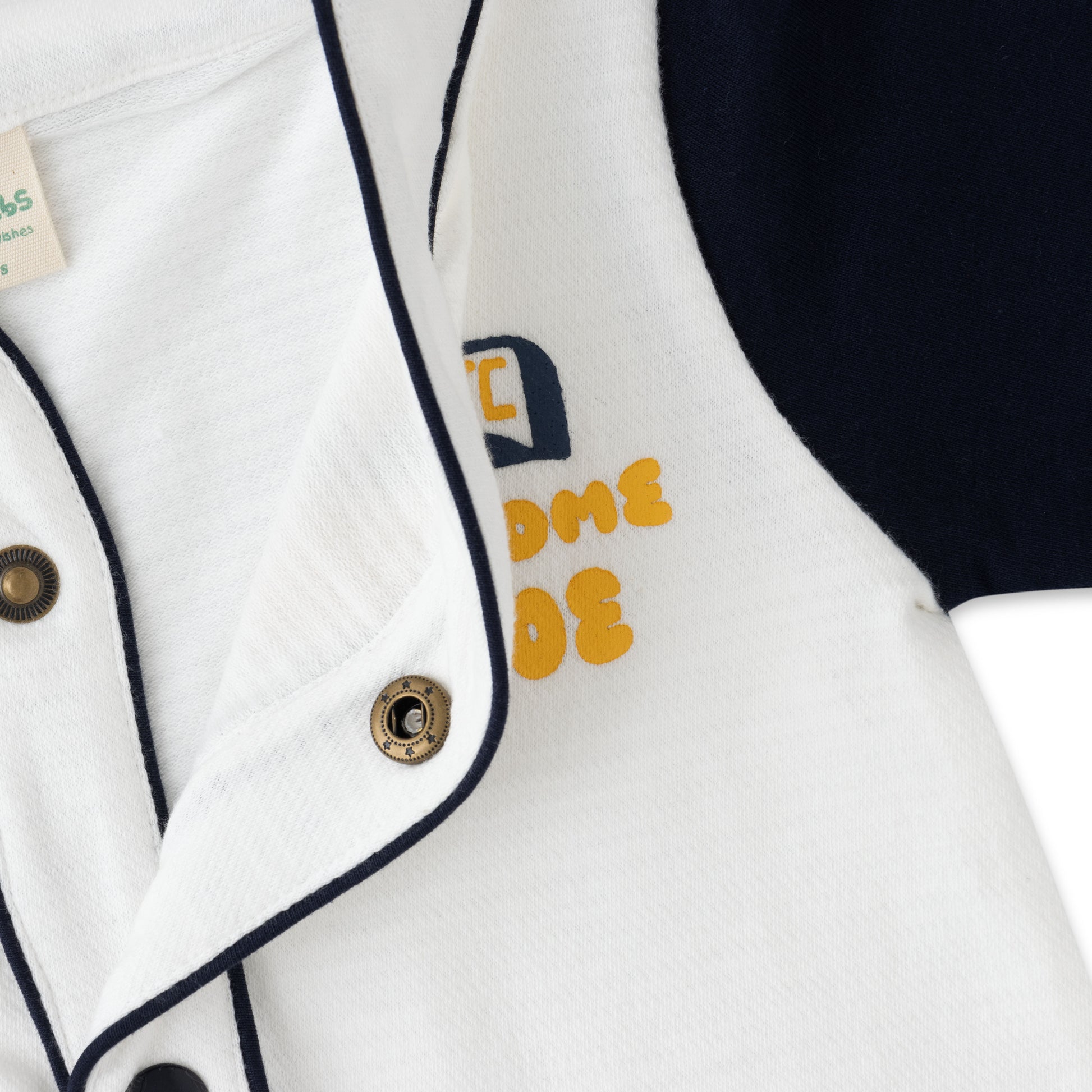 Juscubs Baseball Style Button-Up Jacket - White & Navy "Awesome Dude"