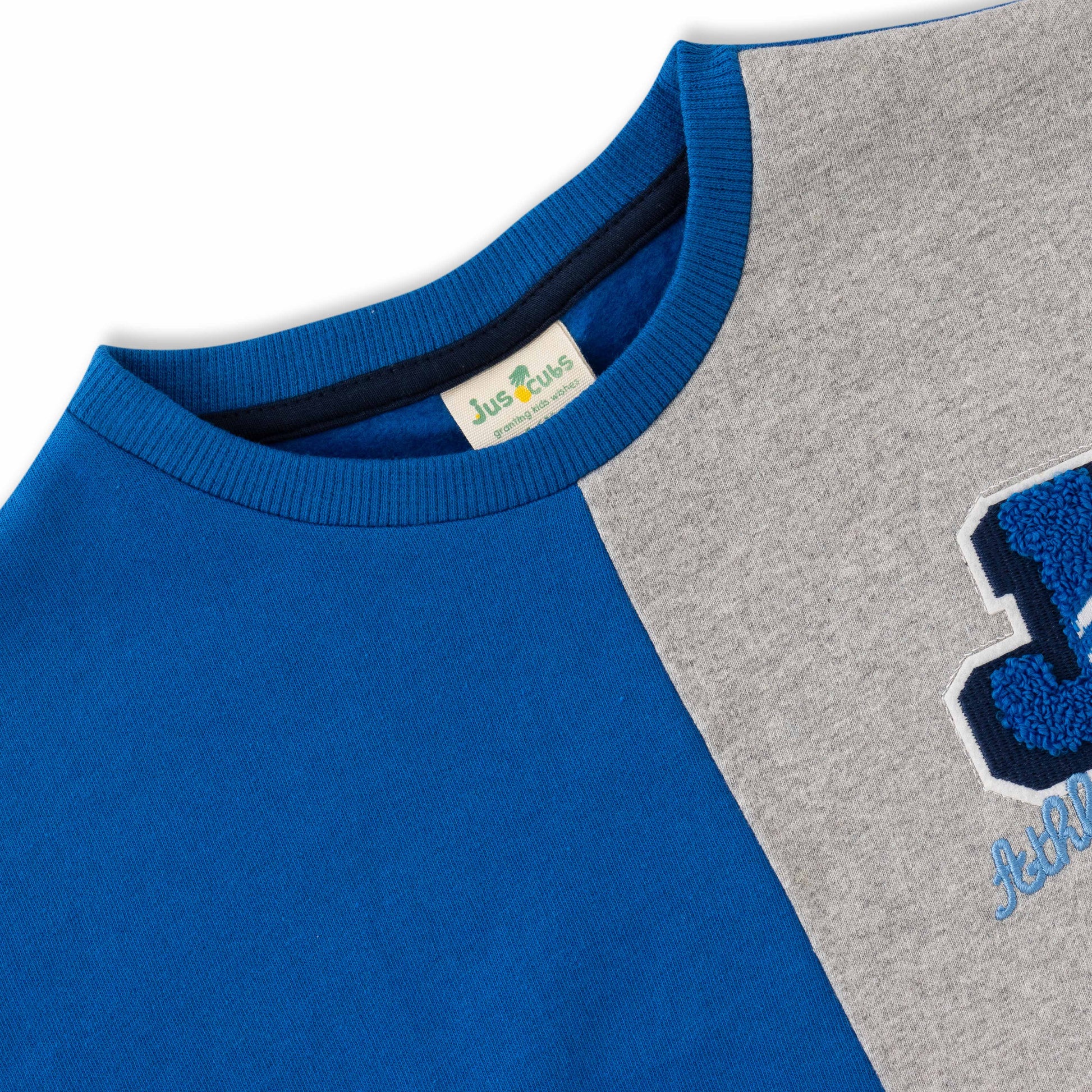 Boys' Blue & Grey Colorblock Sweatshirt with Embroidered Logo