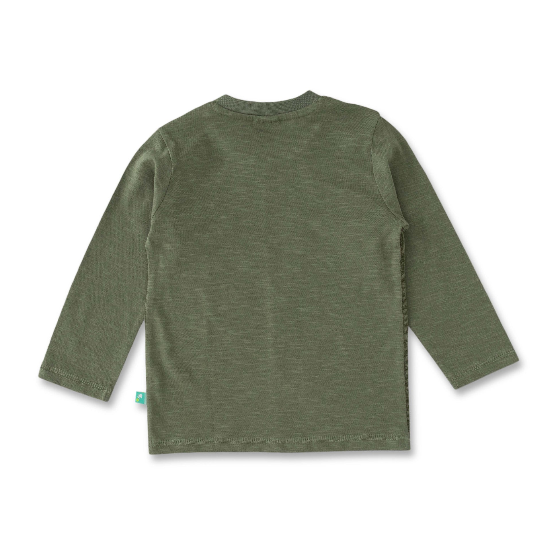 Boys' Olive Green Panel T-Shirt with Fox Embroidery