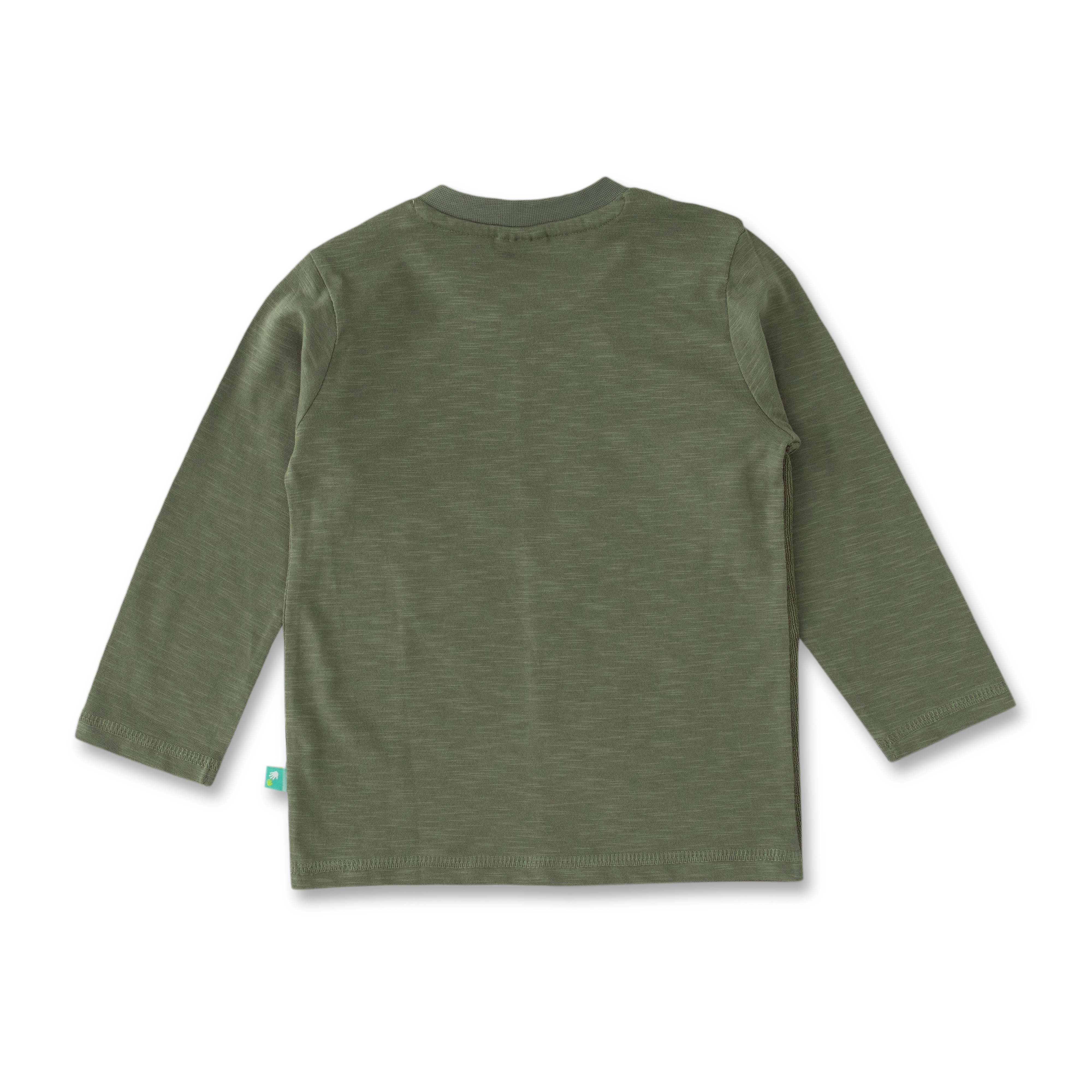 Boys' Olive Green Panel T-Shirt with Fox Embroidery