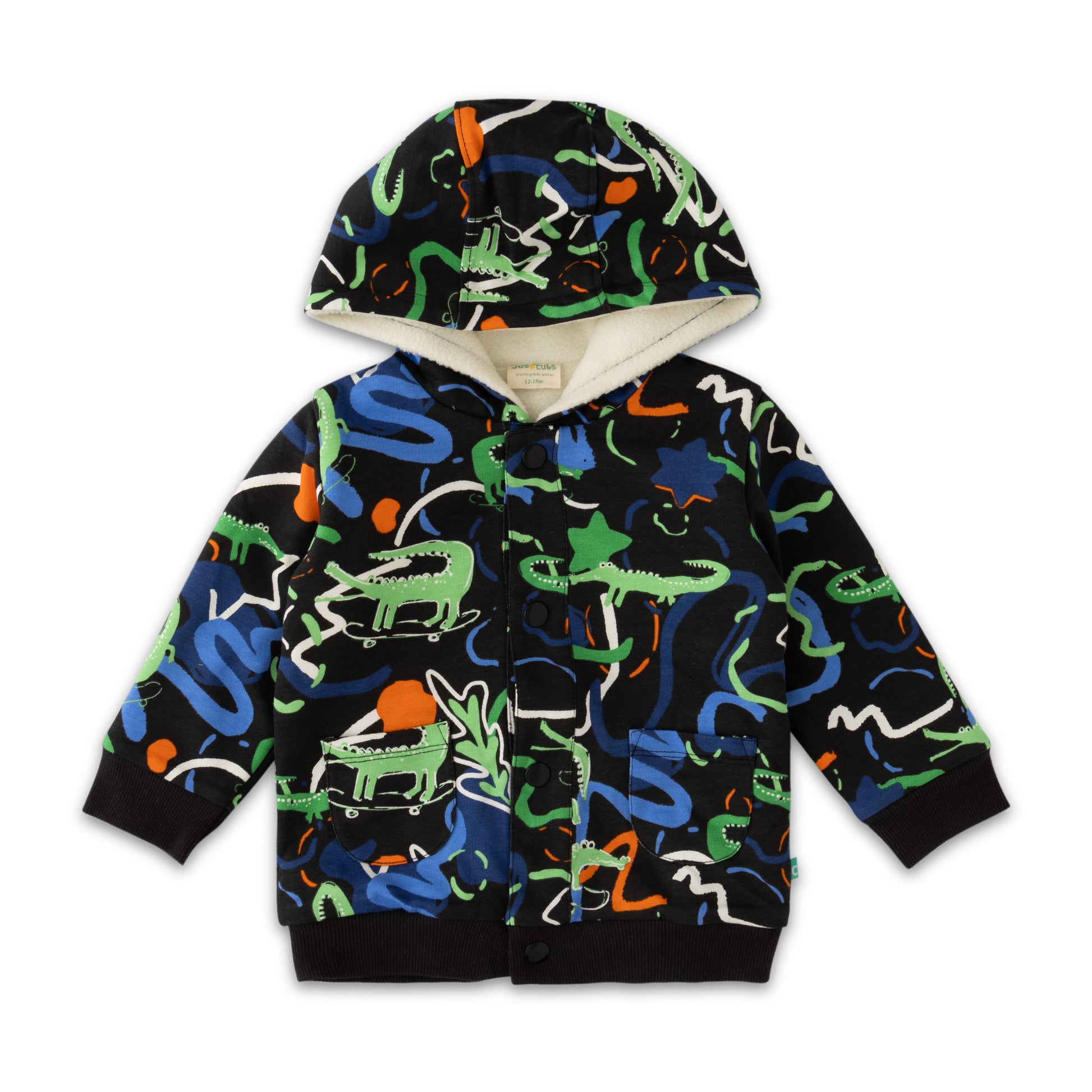 Boys' Fleece-Lined Hoodie with Dinosaur & Alligator Print – Multicolor