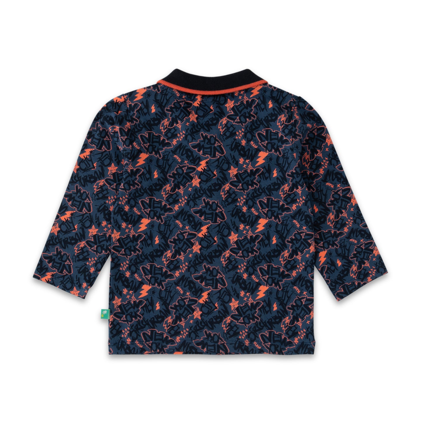 Boys' Navy Blue Graphic Print Polo T-Shirt with Contrast Collar