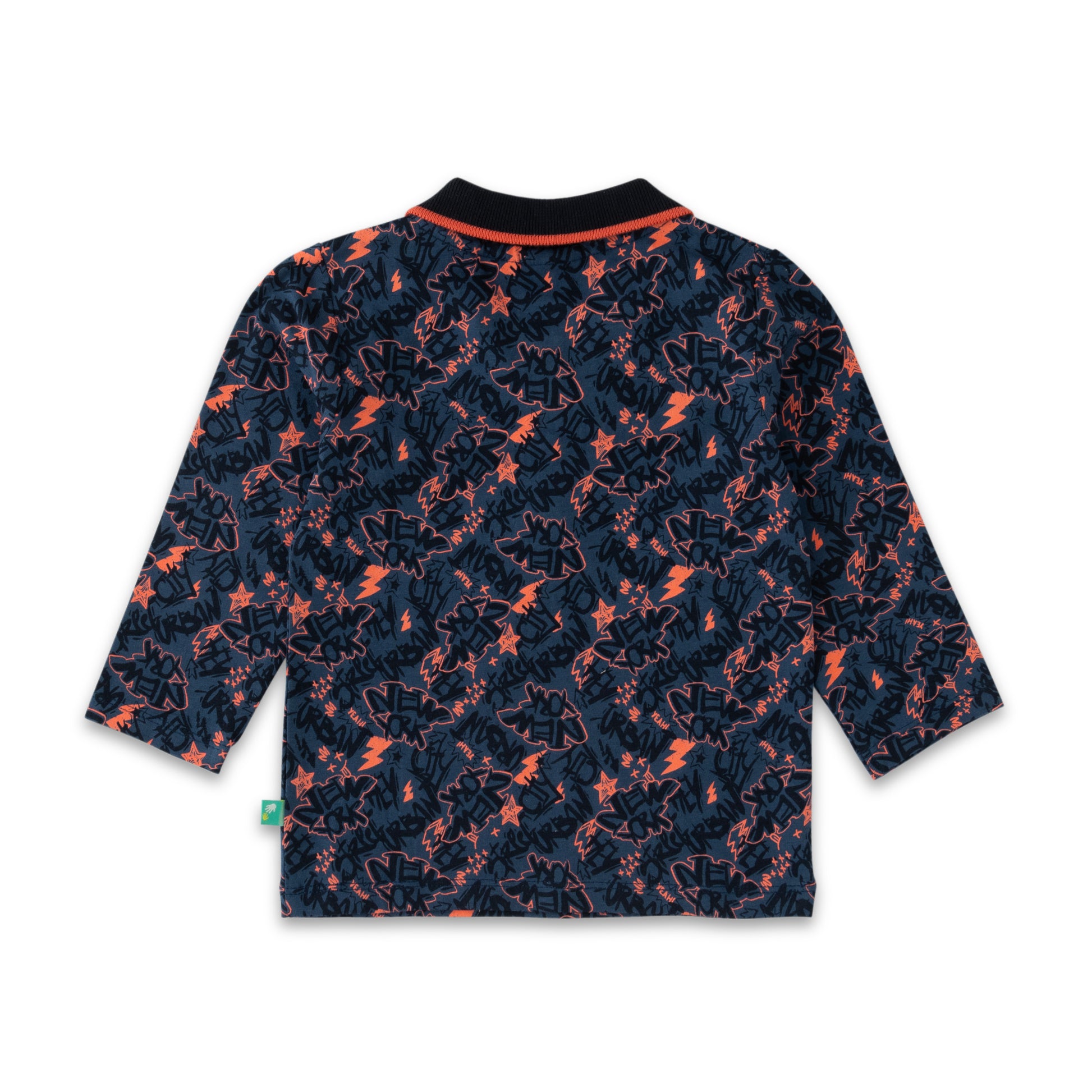 Boys' Navy Blue Graphic Print Polo T-Shirt with Contrast Collar