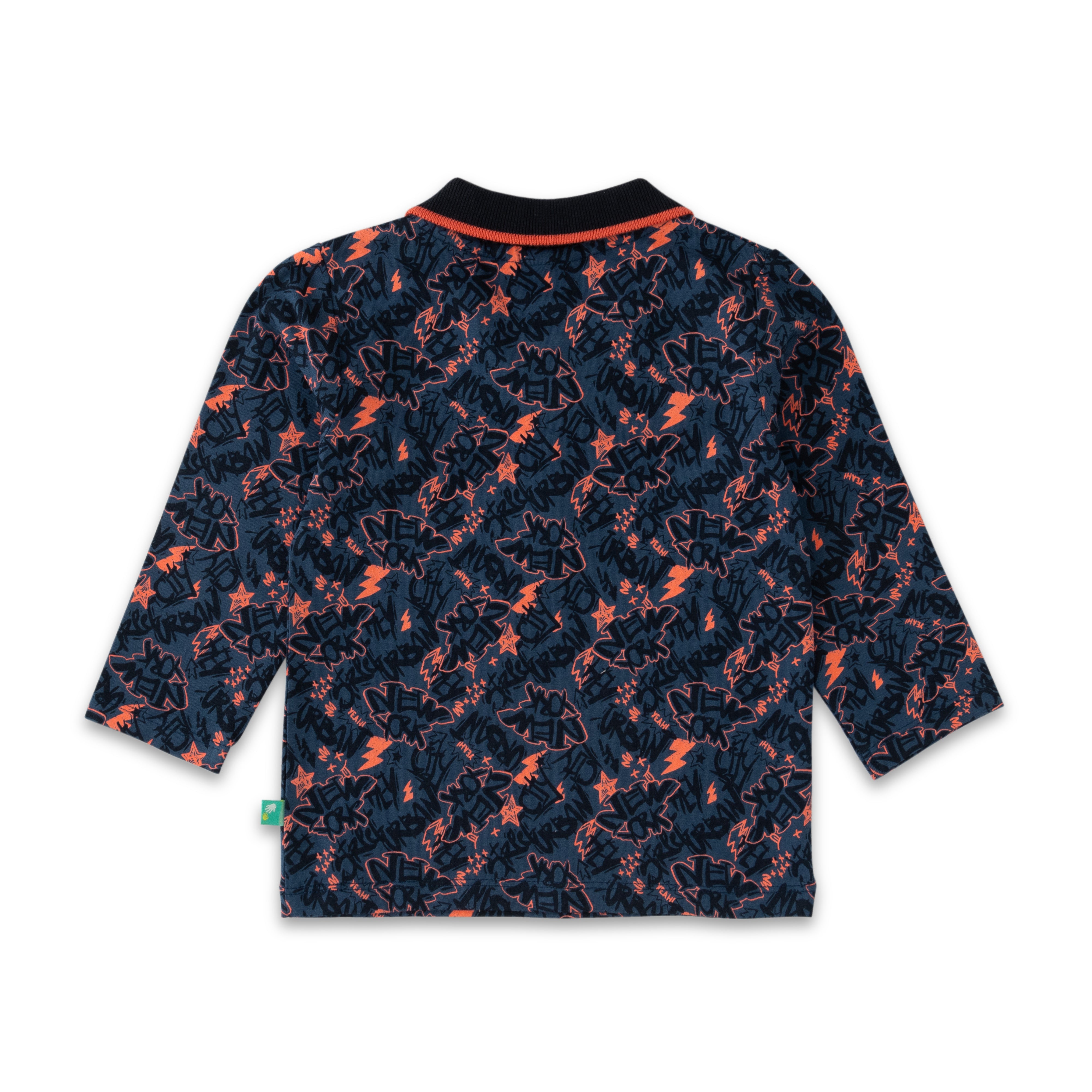 Boys' Navy Blue Graphic Print Polo T-Shirt with Contrast Collar