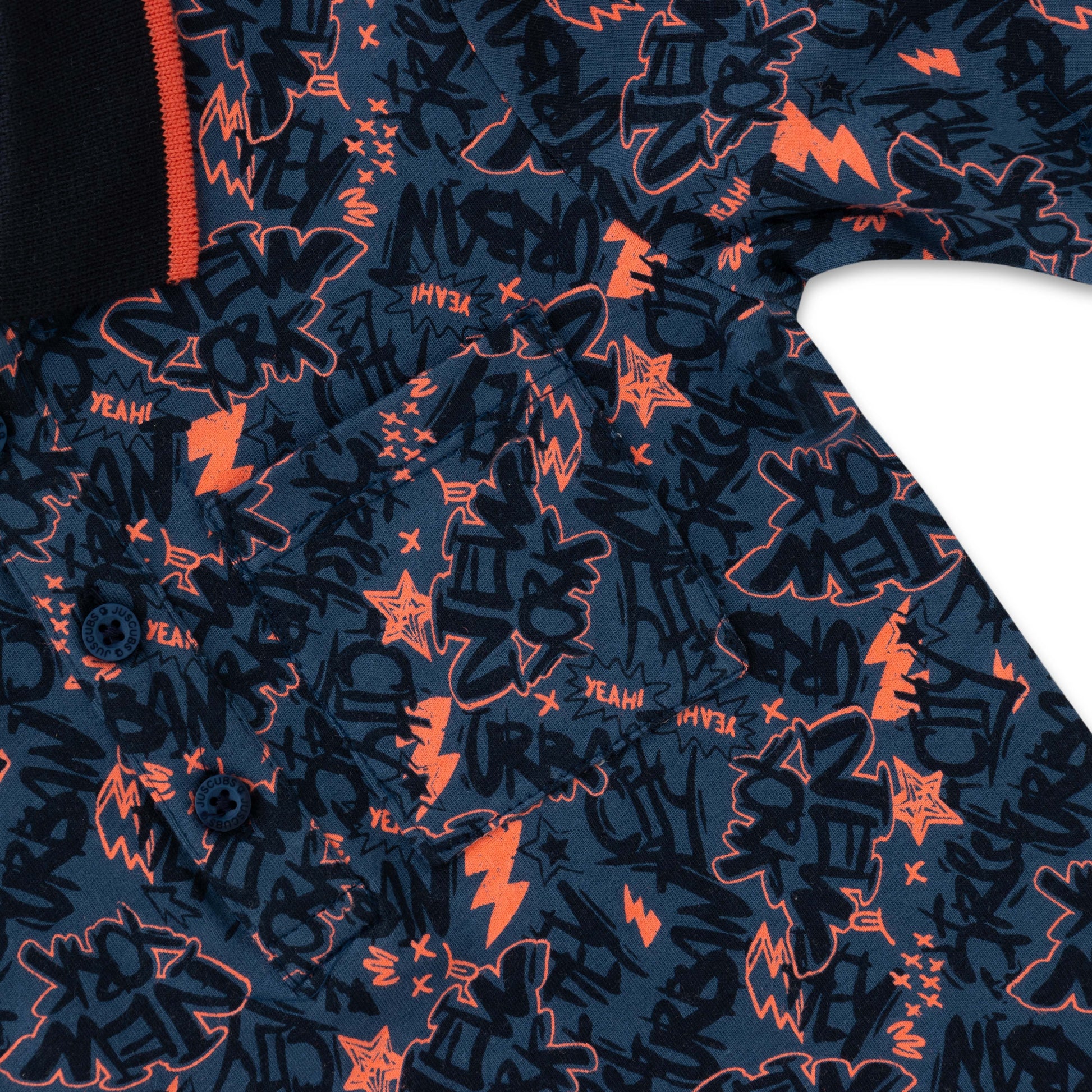 Boys' Navy Blue Graphic Print Polo T-Shirt with Contrast Collar