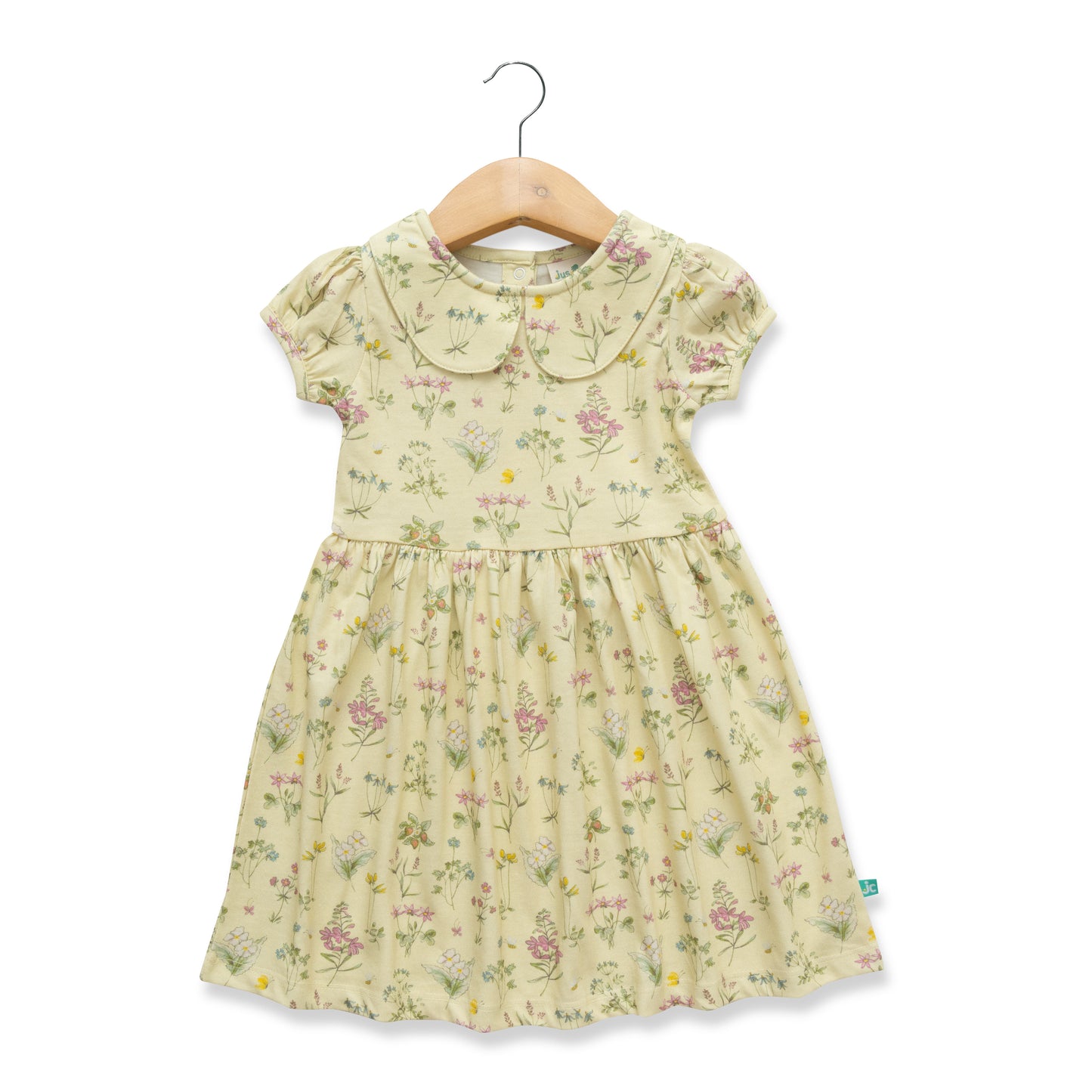 Girls' Floral Print Dress with Peter Pan Collar and Puff Sleeves