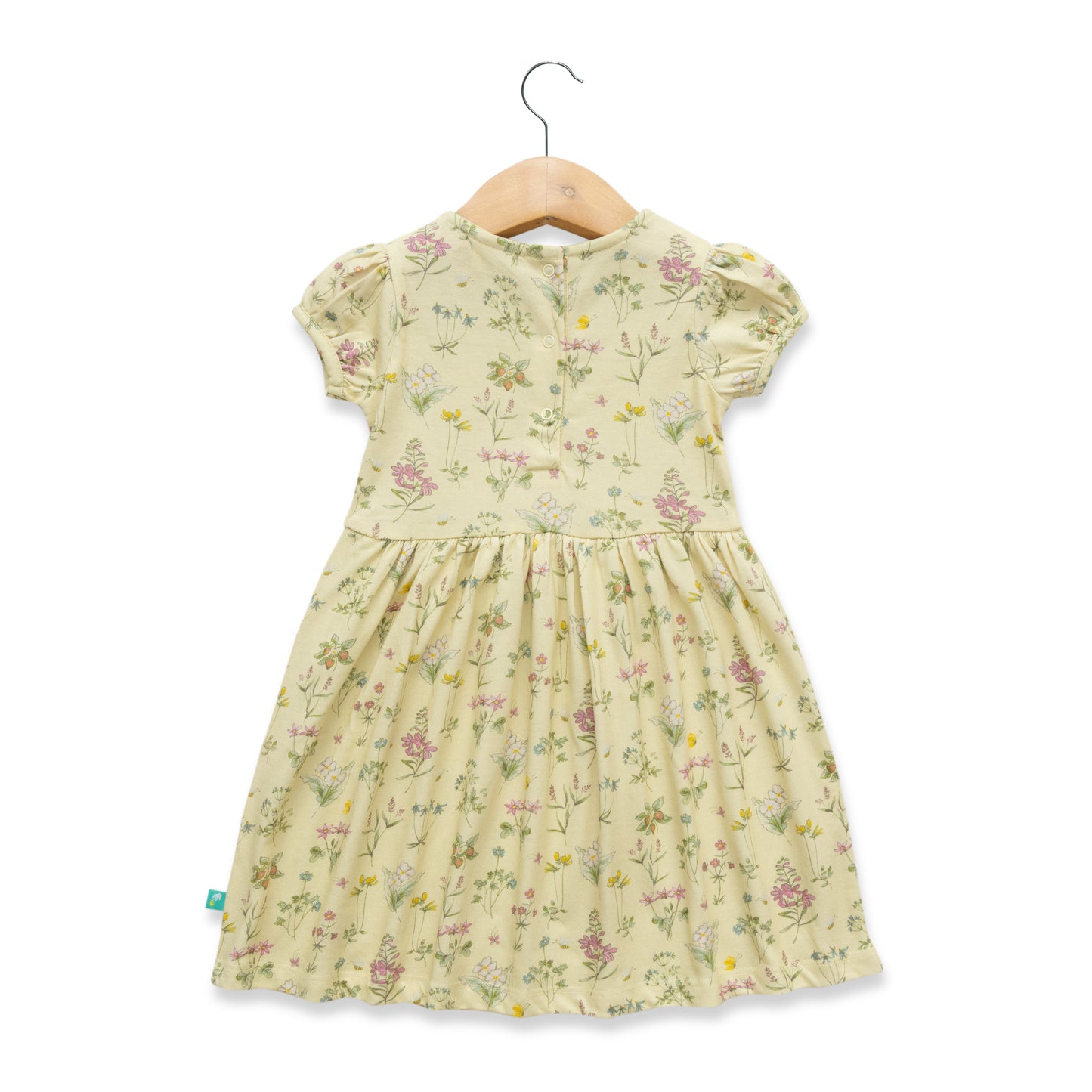 Girls' Floral Print Dress with Peter Pan Collar and Puff Sleeves