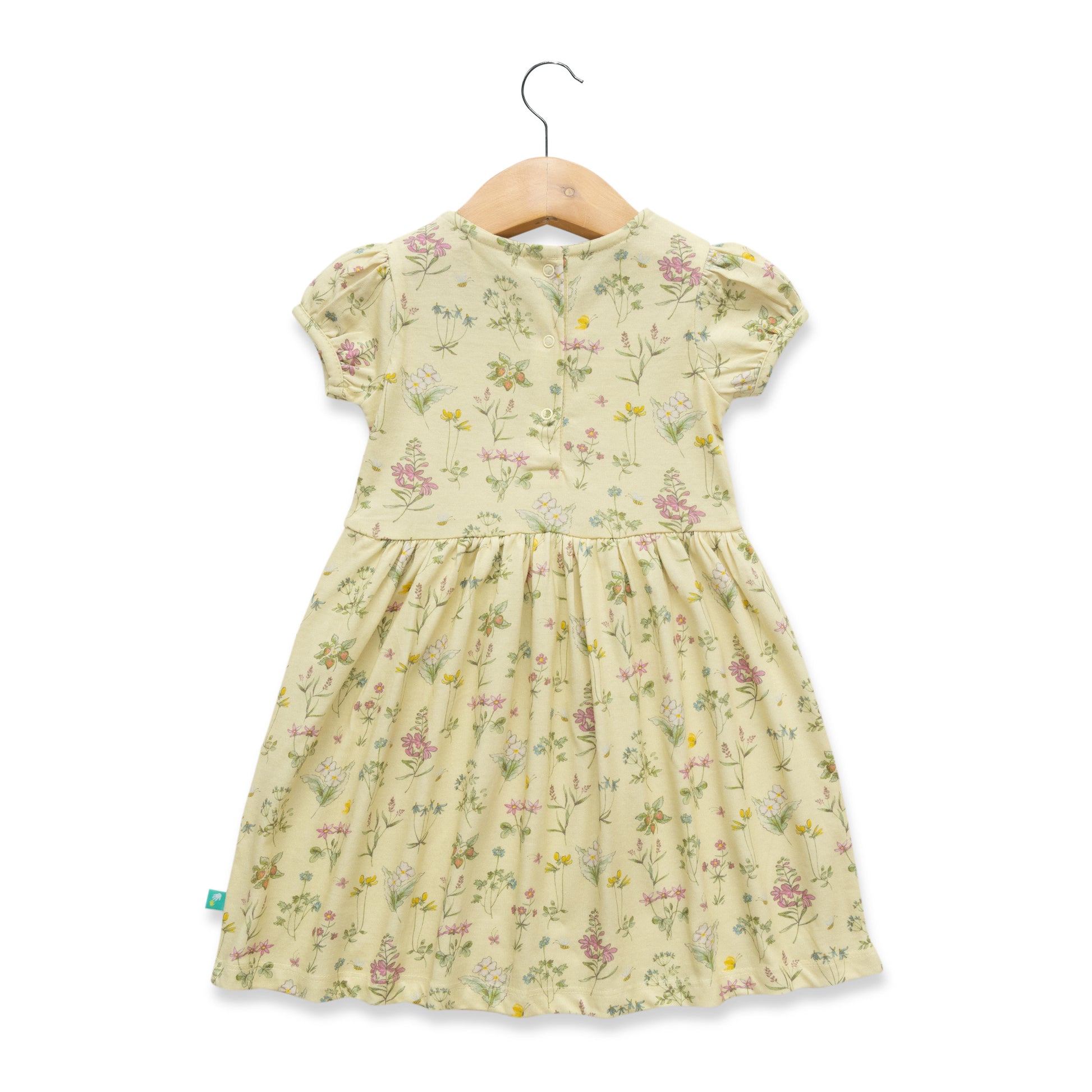 Girls' Floral Print Dress with Peter Pan Collar and Puff Sleeves