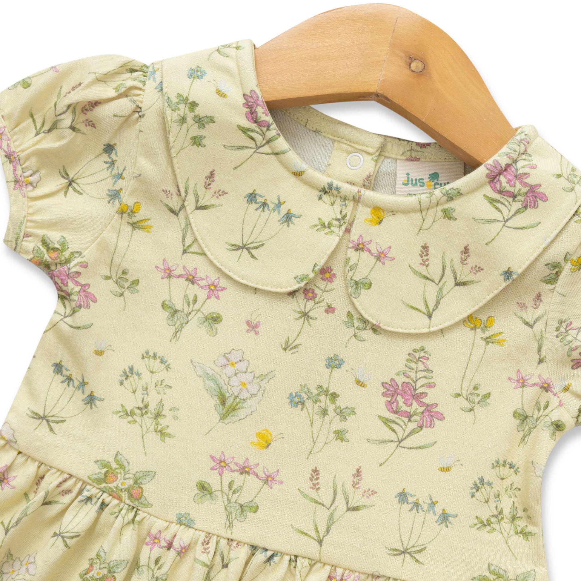 Girls' Floral Print Dress with Peter Pan Collar and Puff Sleeves