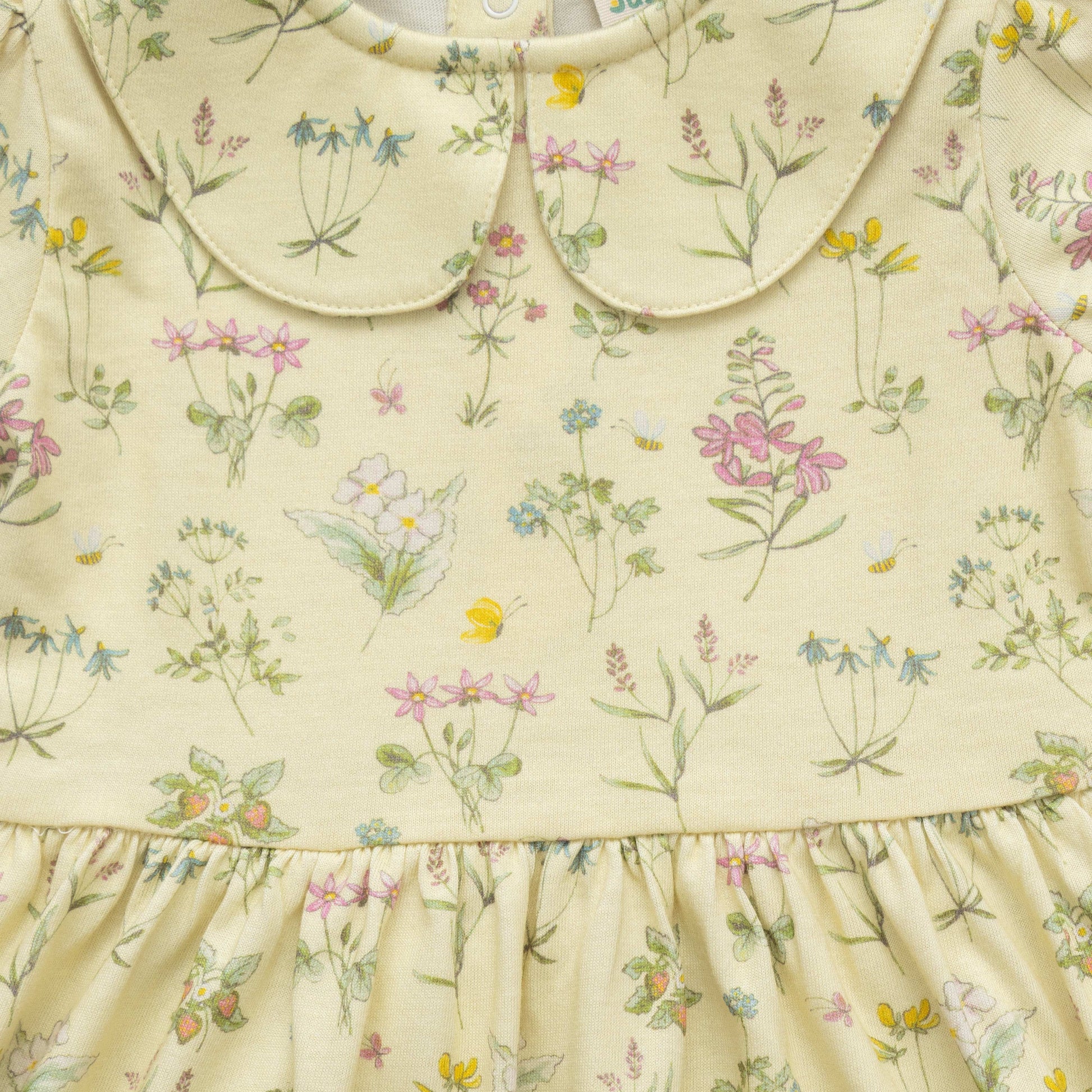 Girls' Floral Print Dress with Peter Pan Collar and Puff Sleeves