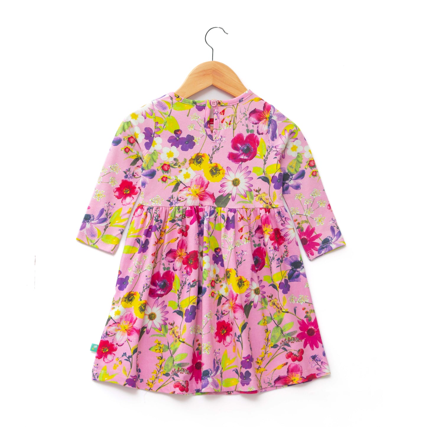 Girls' Long Sleeve Floral Print Dress in Pink with Bow Detail