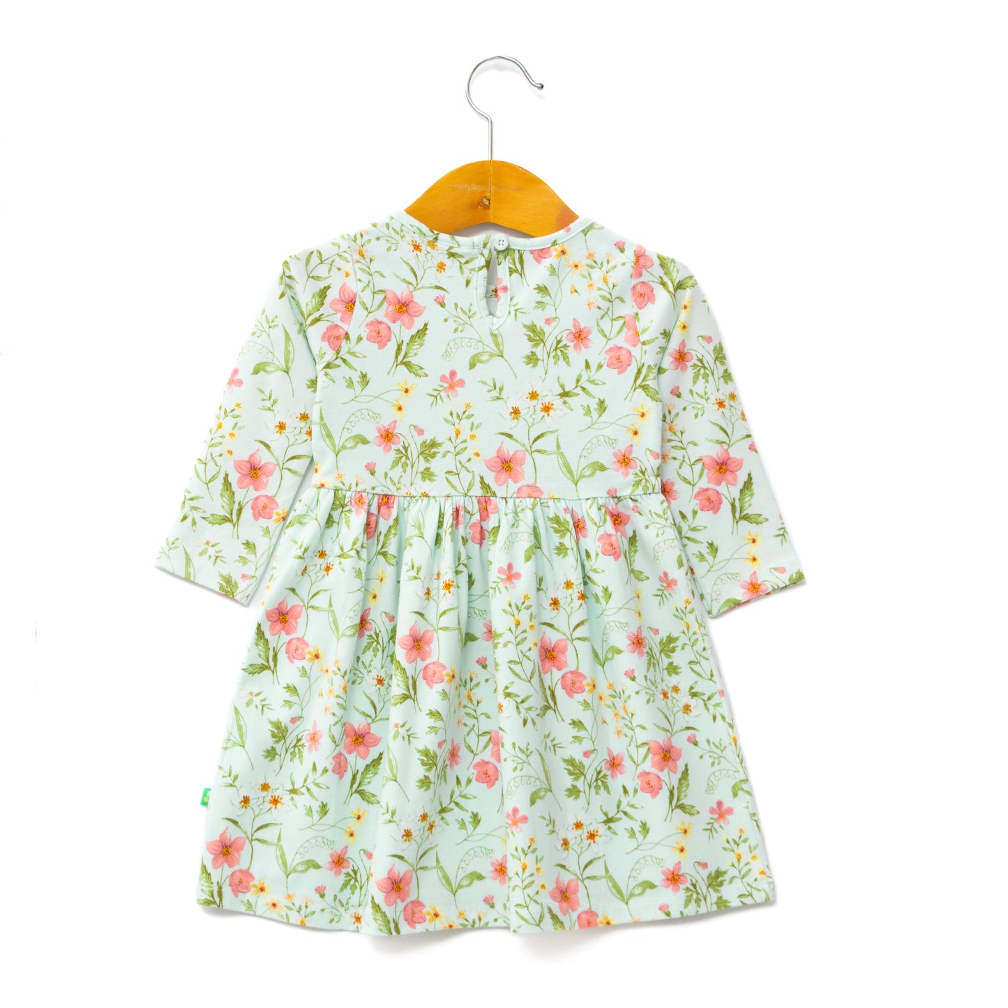 Girls' Mint Green Floral Dress with Pink & Yellow Flower Print