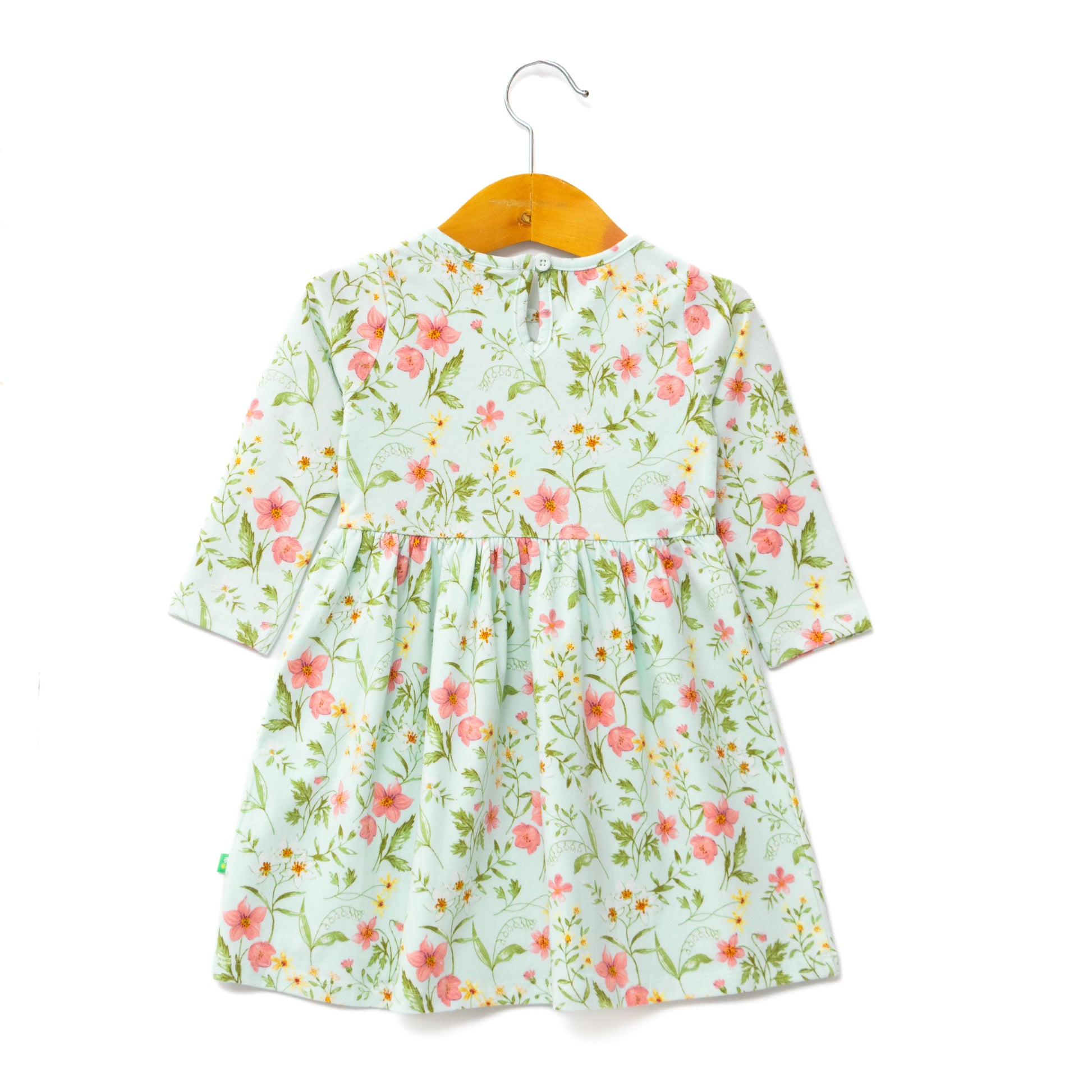 Girls' Mint Green Floral Dress with Pink & Yellow Flower Print