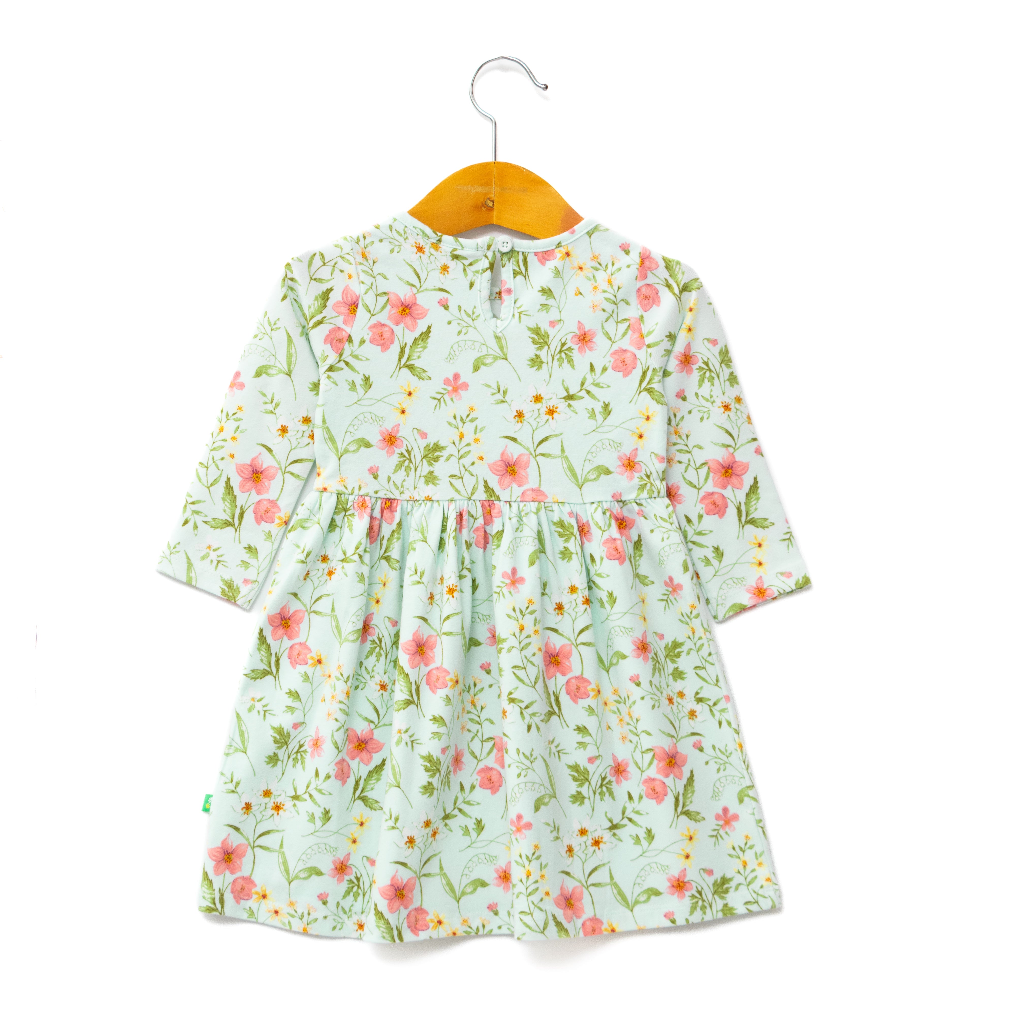 Girls' Mint Green Floral Dress with Pink & Yellow Flower Print