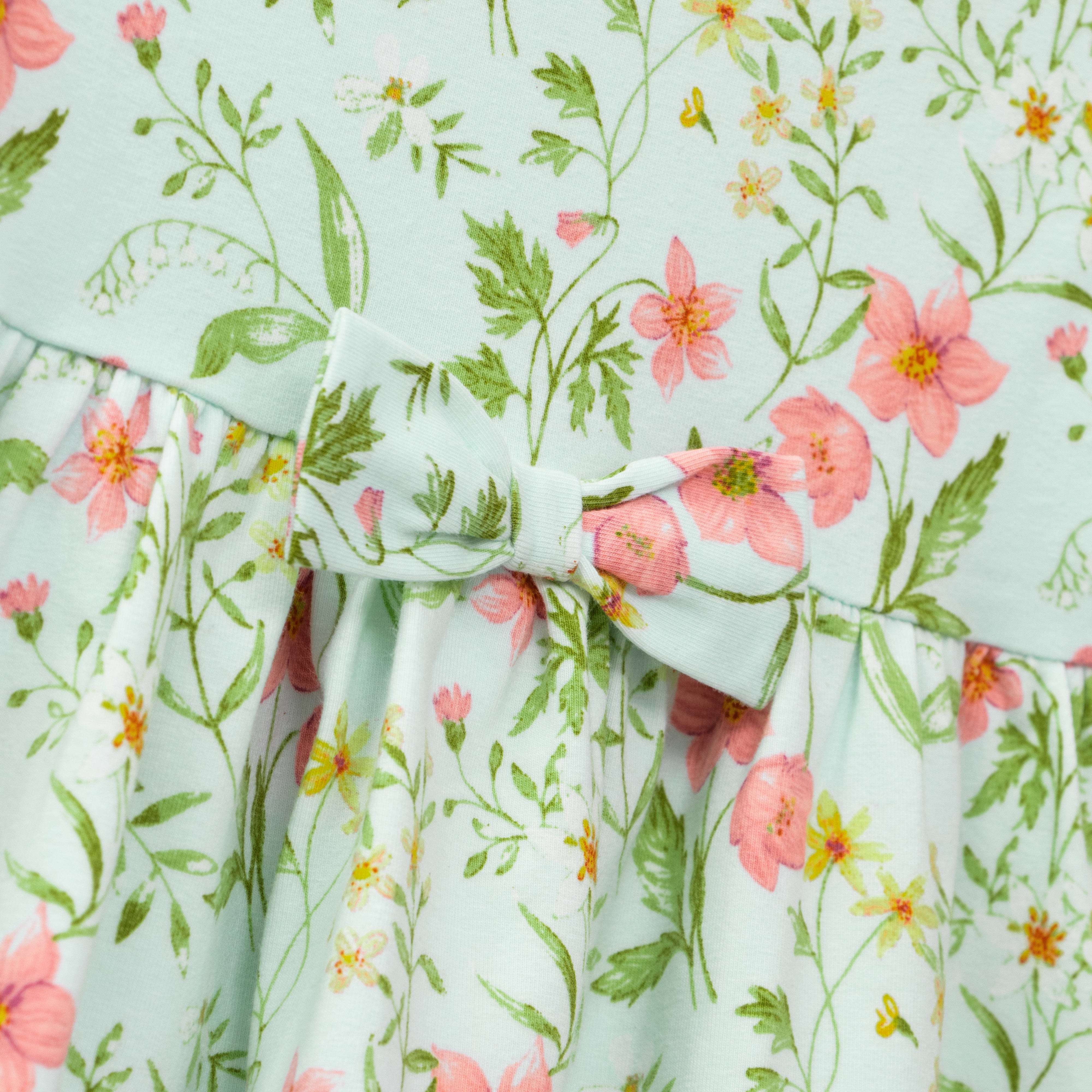 Girls' Mint Green Floral Dress with Pink & Yellow Flower Print