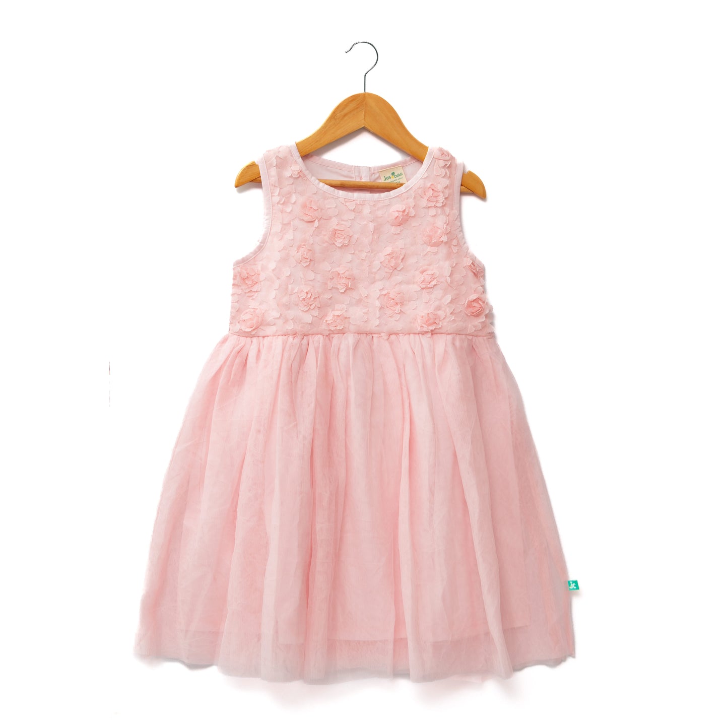 "Baby Girls Sleeveless Floral Embroidered Party Dress – Pink"
