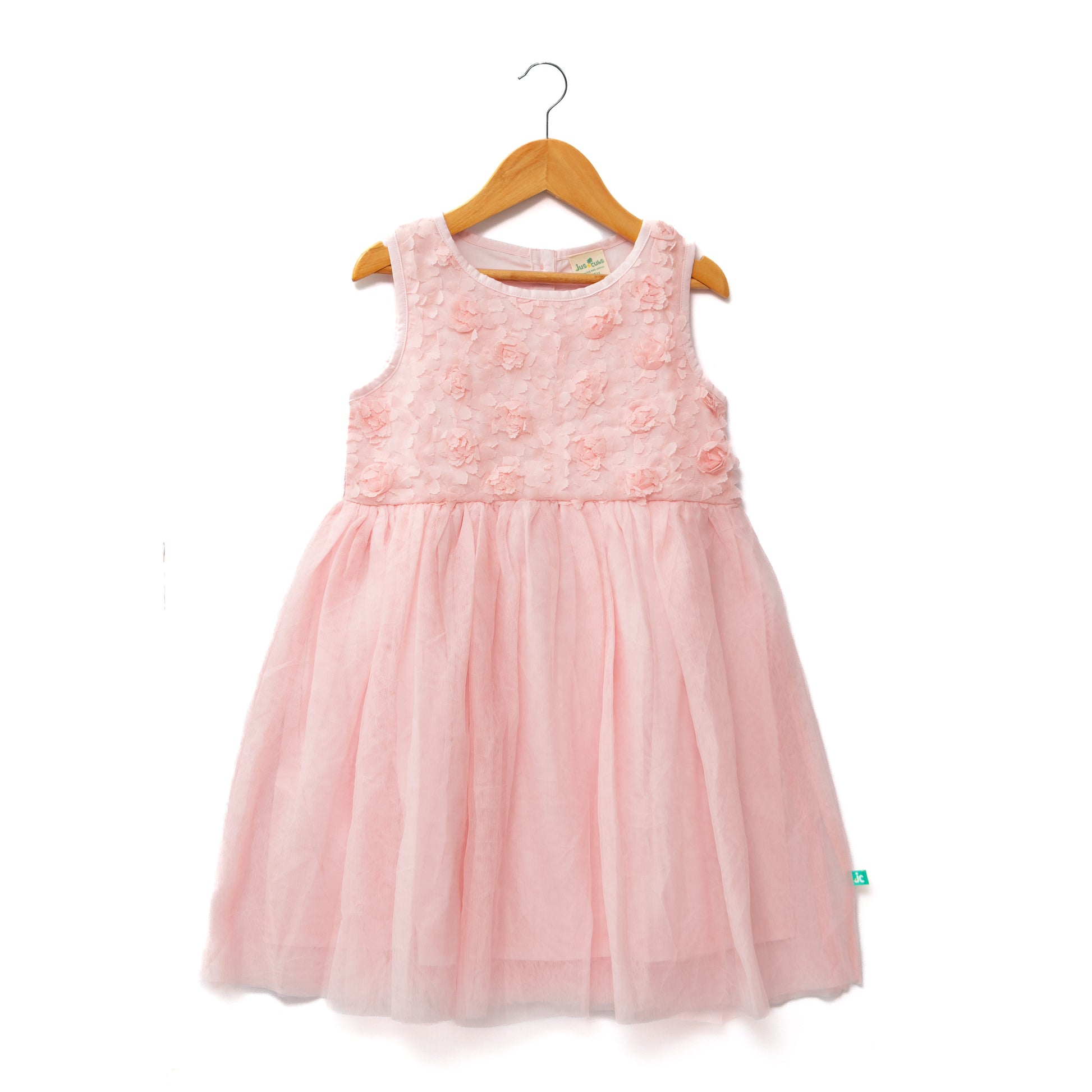 "Baby Girls Sleeveless Floral Embroidered Party Dress – Pink"