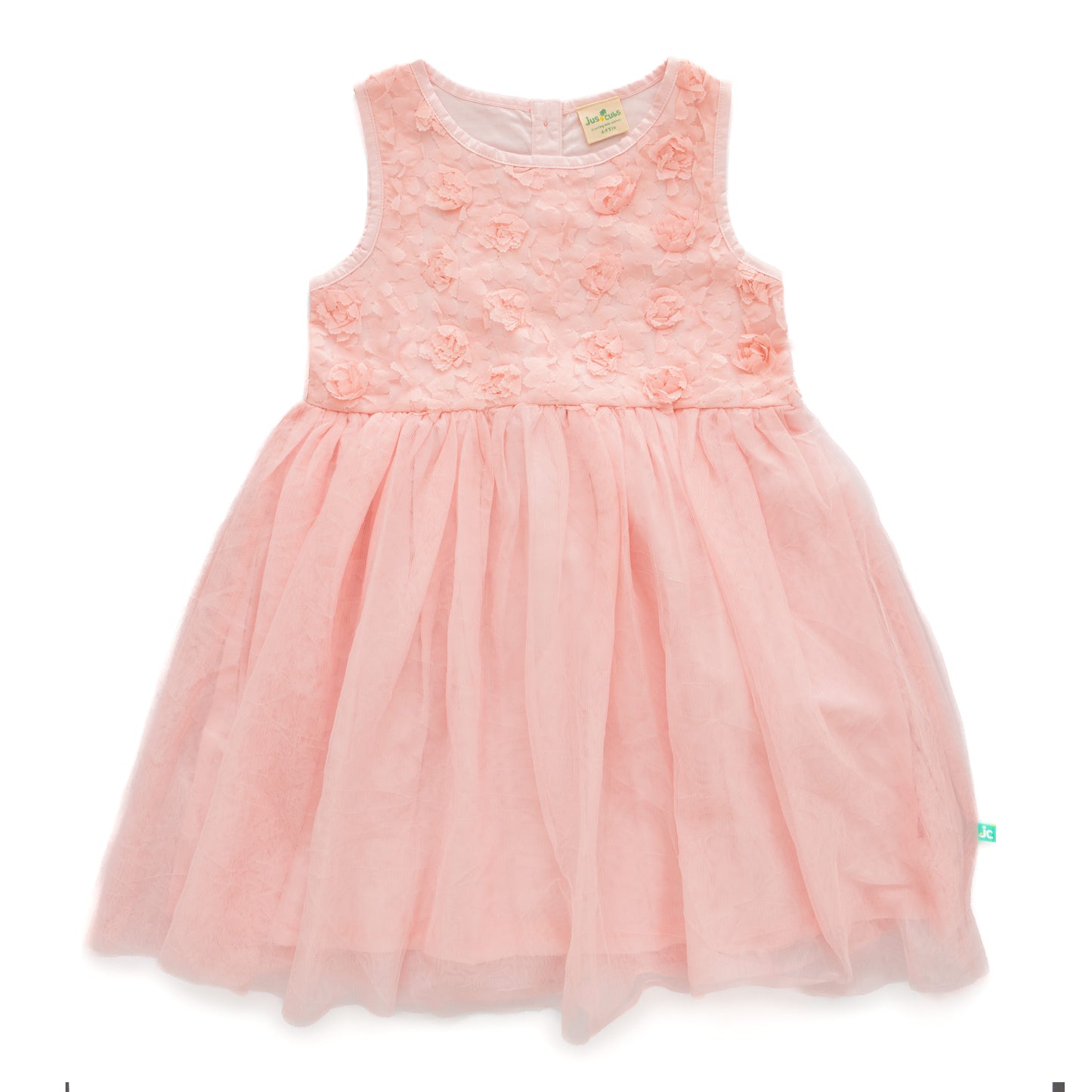 "Baby Girls Sleeveless Floral Embroidered Party Dress – Pink"