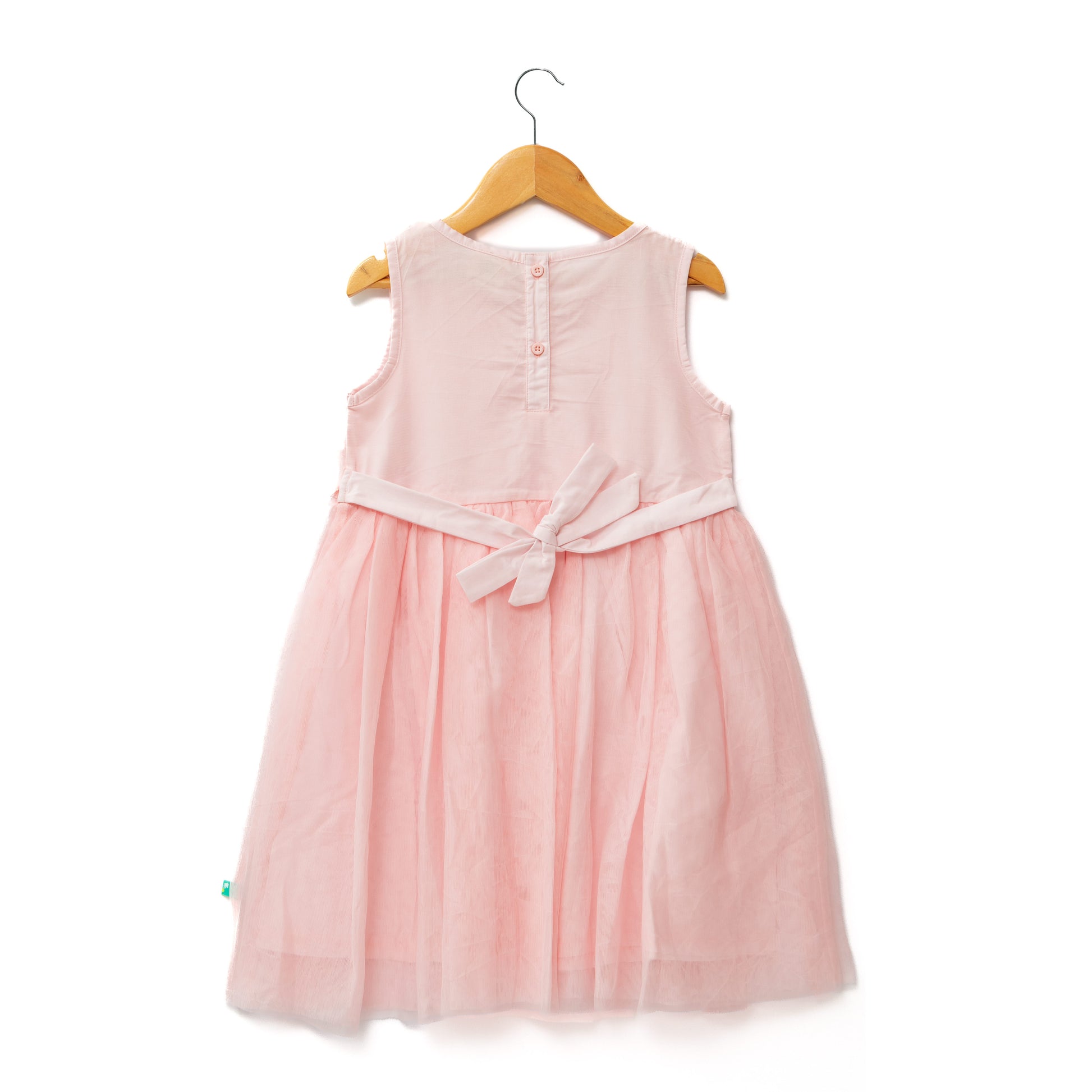 "Baby Girls Sleeveless Floral Embroidered Party Dress – Pink"