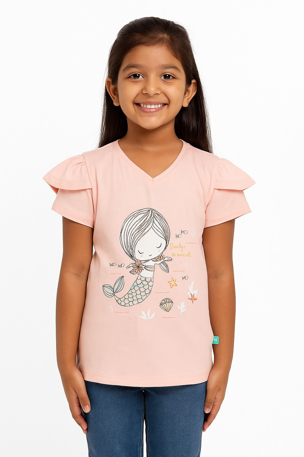 Girls' Pink Mermaid Graphic T-Shirt – Short Sleeve & V-Neck