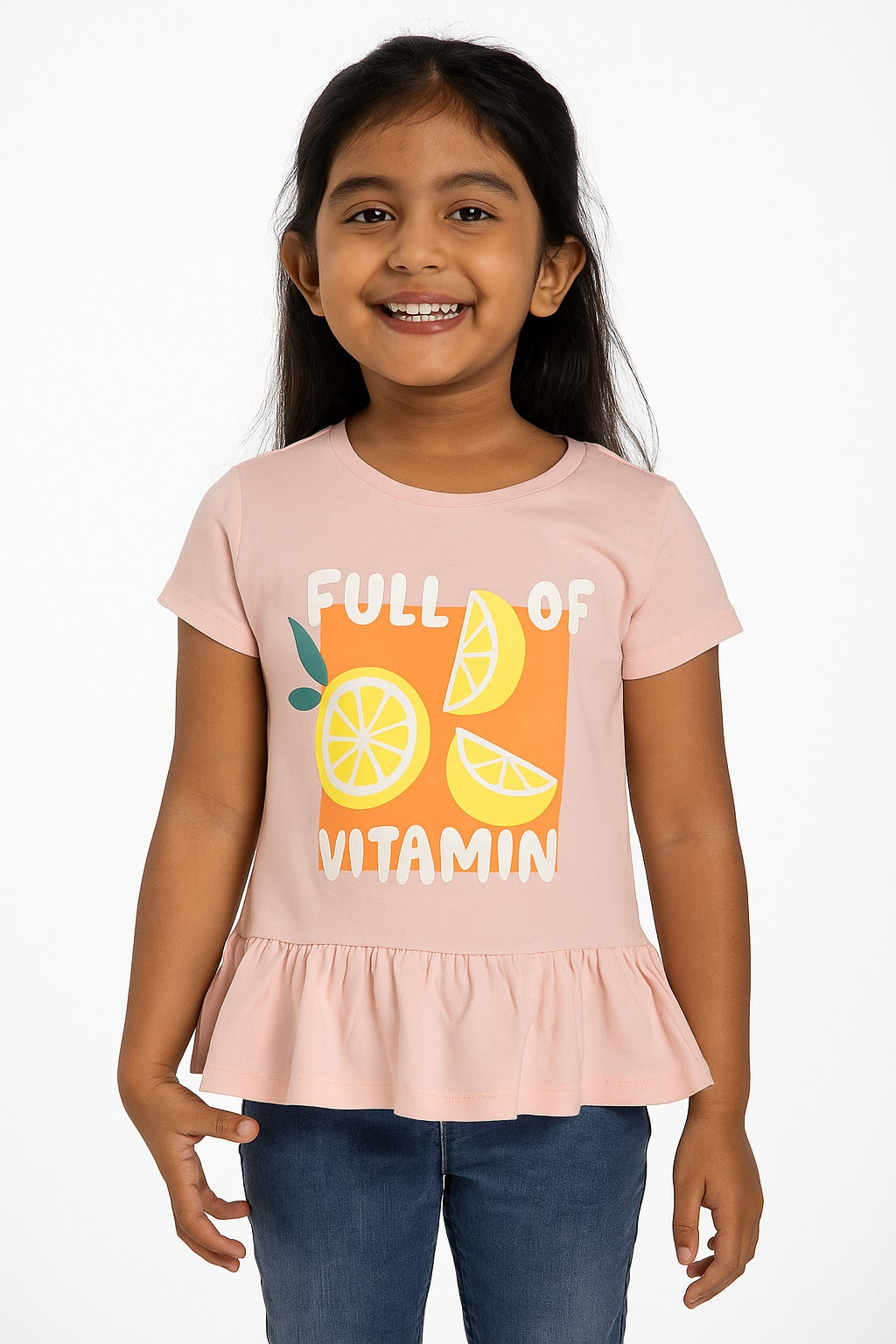 Girls' Pink Vitamin Graphic Peplum T-Shirt – Short Sleeve & Cute Print