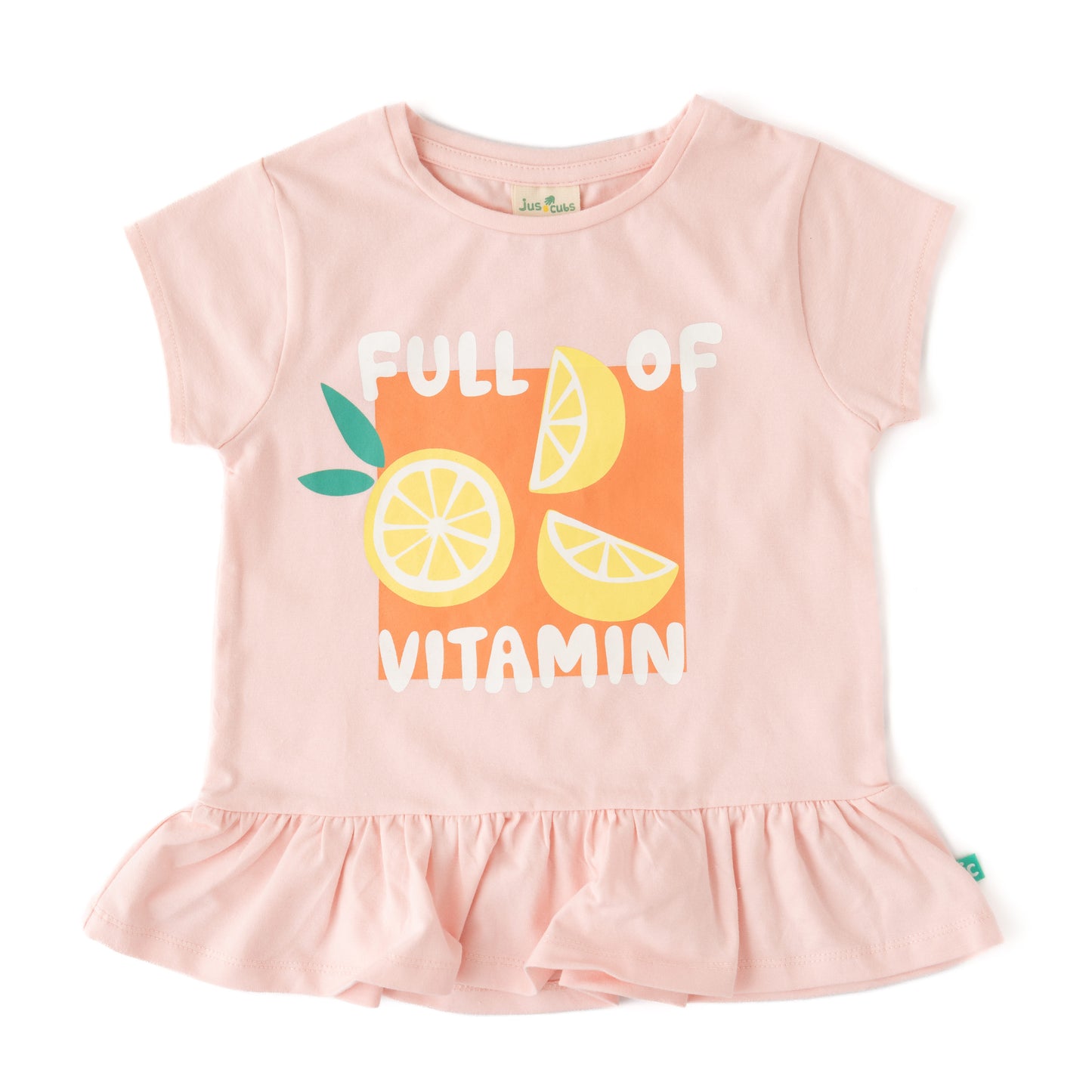 Girls' Pink Vitamin Graphic Peplum T-Shirt – Short Sleeve & Cute Print