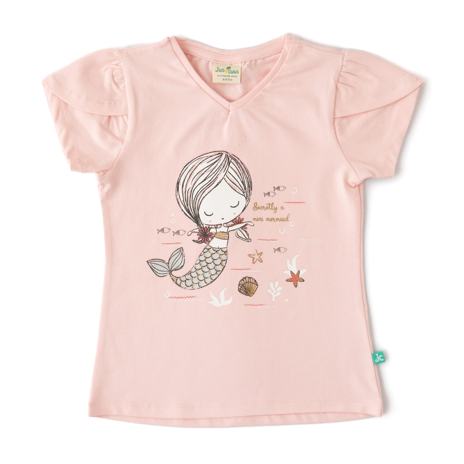 Girls' Pink Mermaid Graphic T-Shirt – Short Sleeve & V-Neck