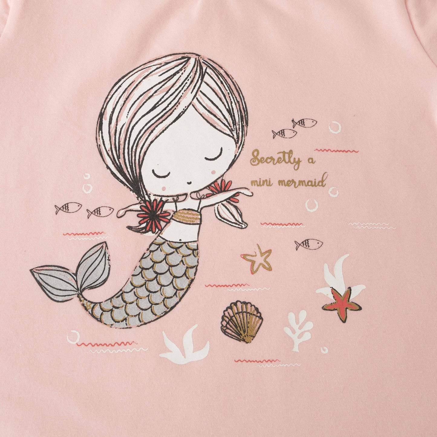 Girls' Pink Mermaid Graphic T-Shirt – Short Sleeve & V-Neck